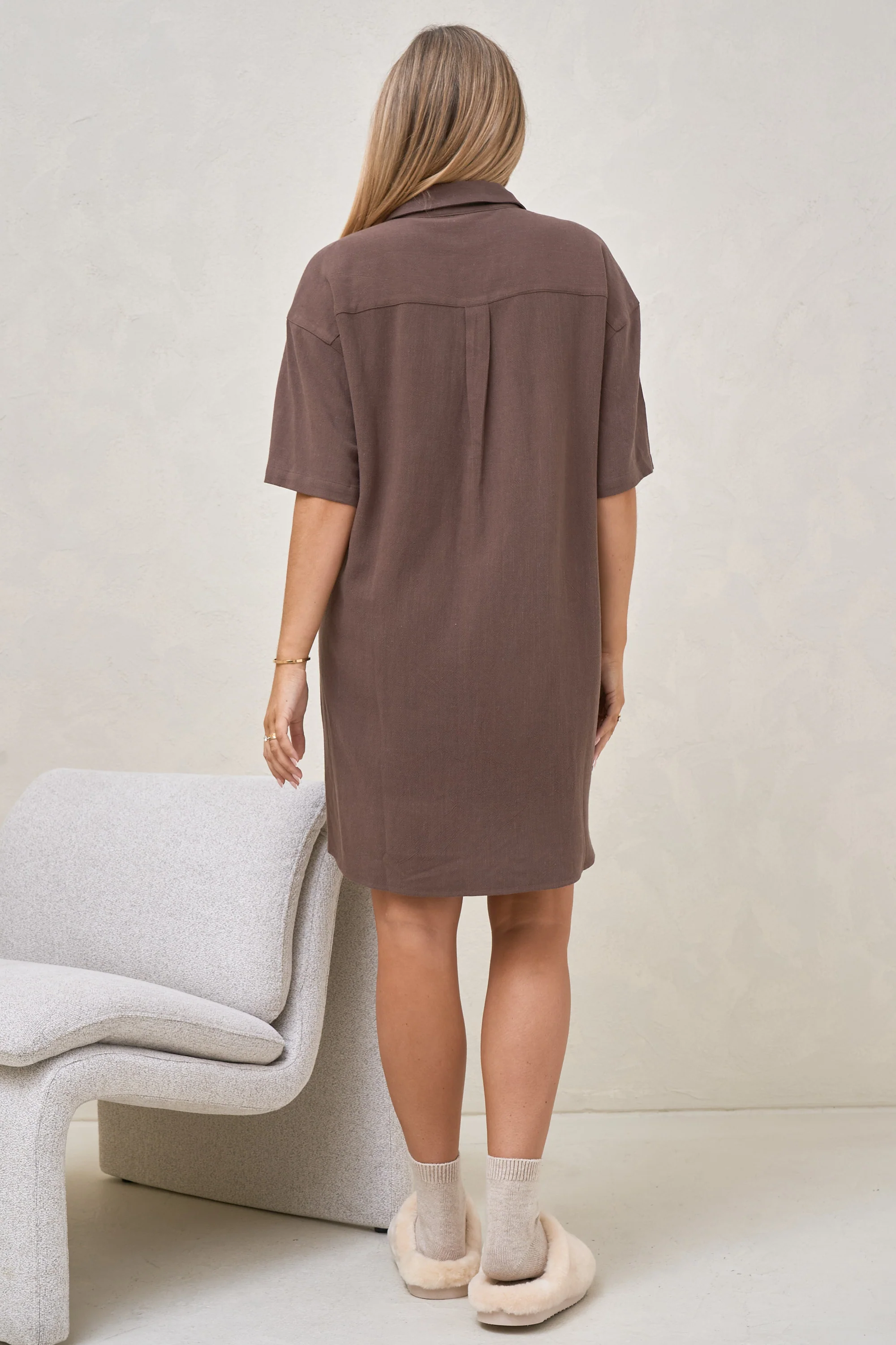 Rest Easy Linen Dress - Chocolate - Image 3