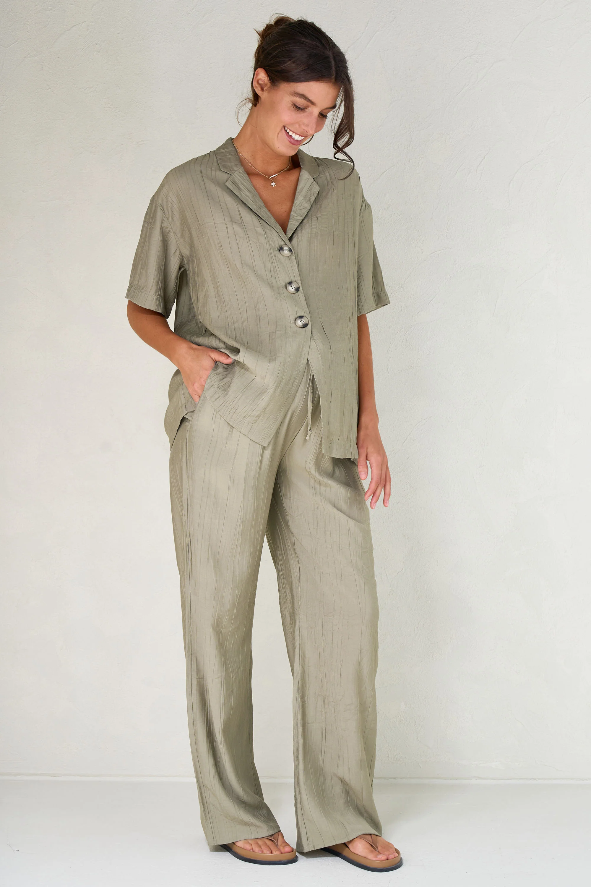 Ease Away Crinkle Shirt - Soft Khaki - Image 2