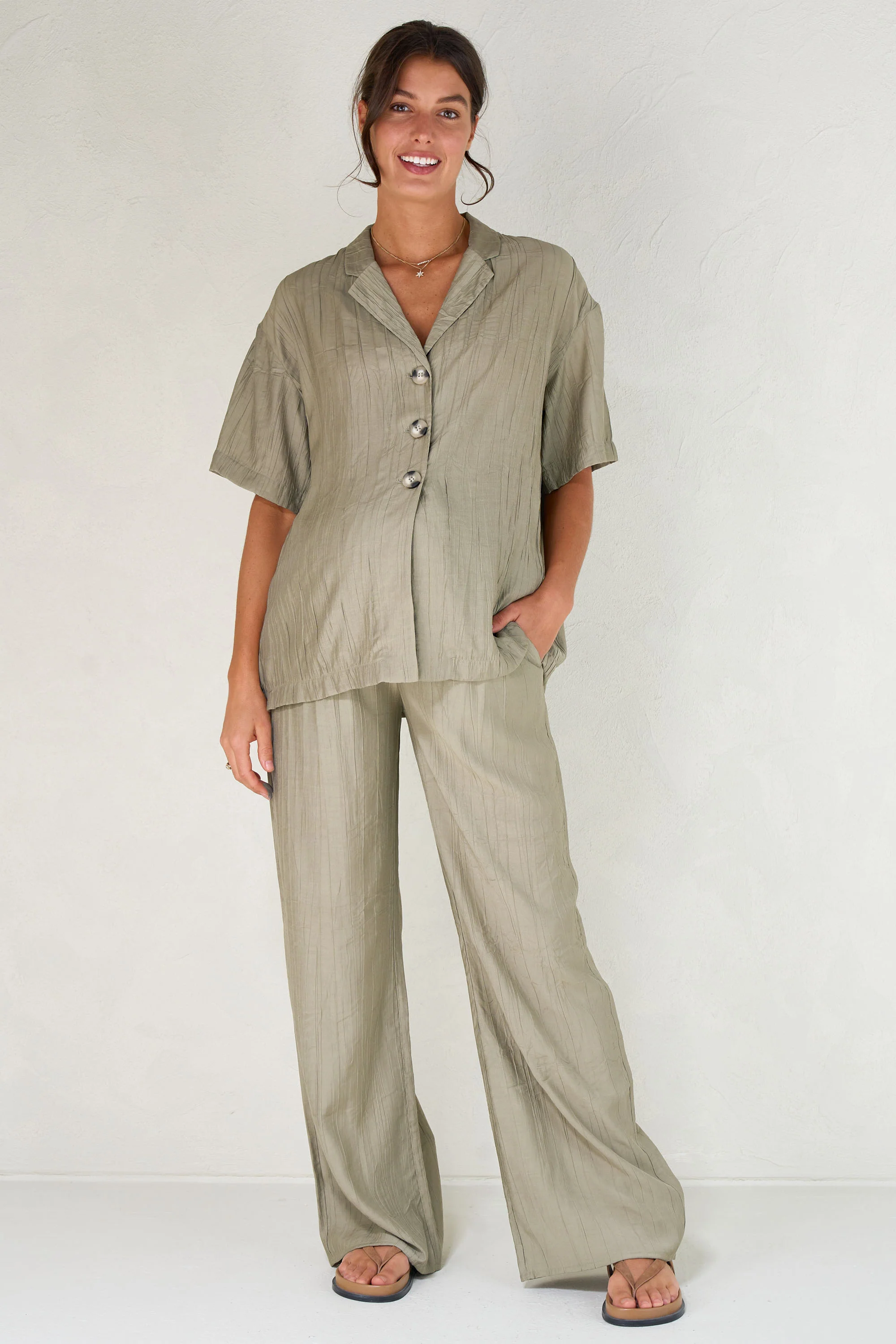 Ease Away Crinkle Shirt - Soft Khaki - Image 4