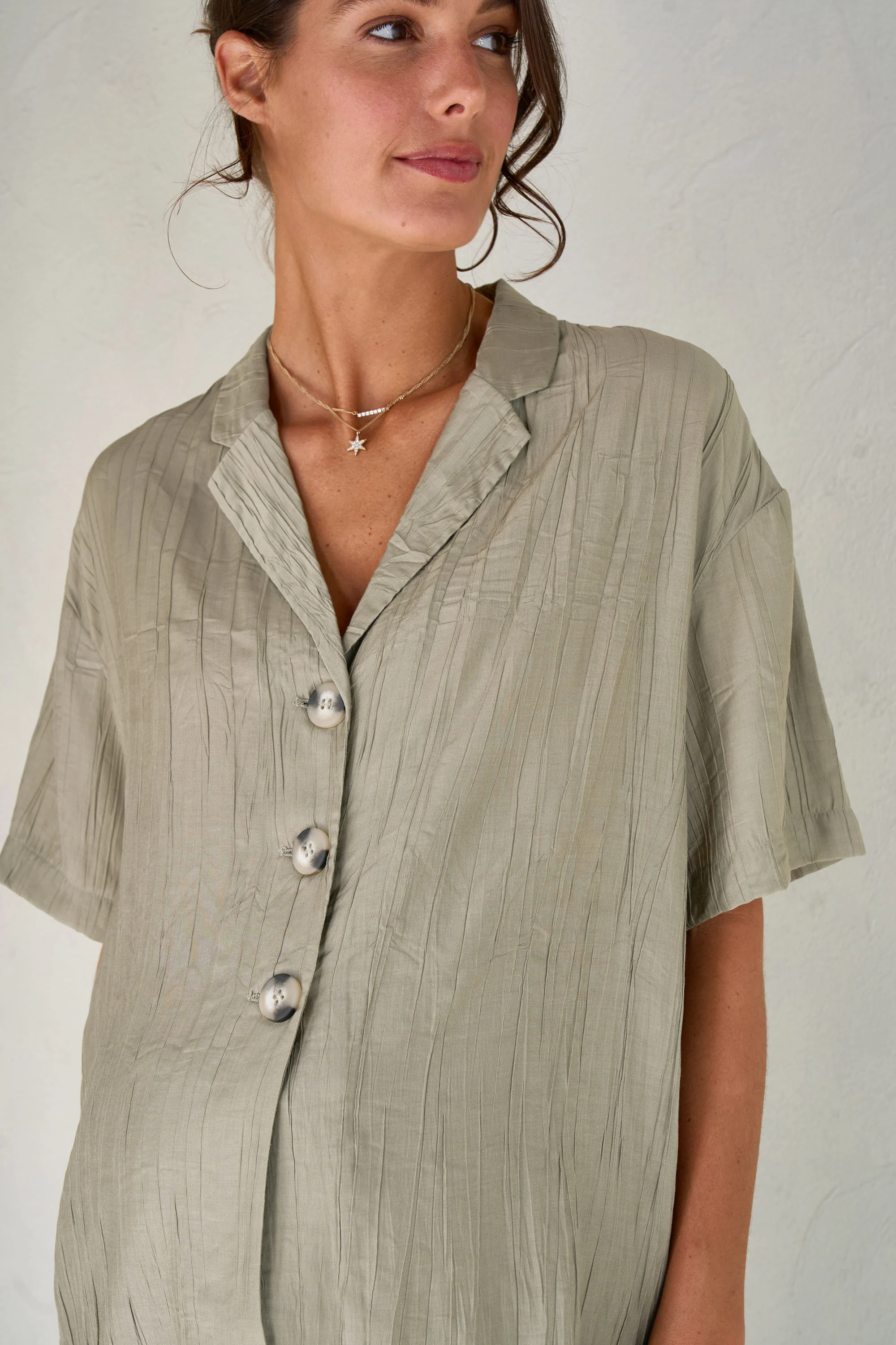 Ease Away Crinkle Shirt - Soft Khaki - Image 5