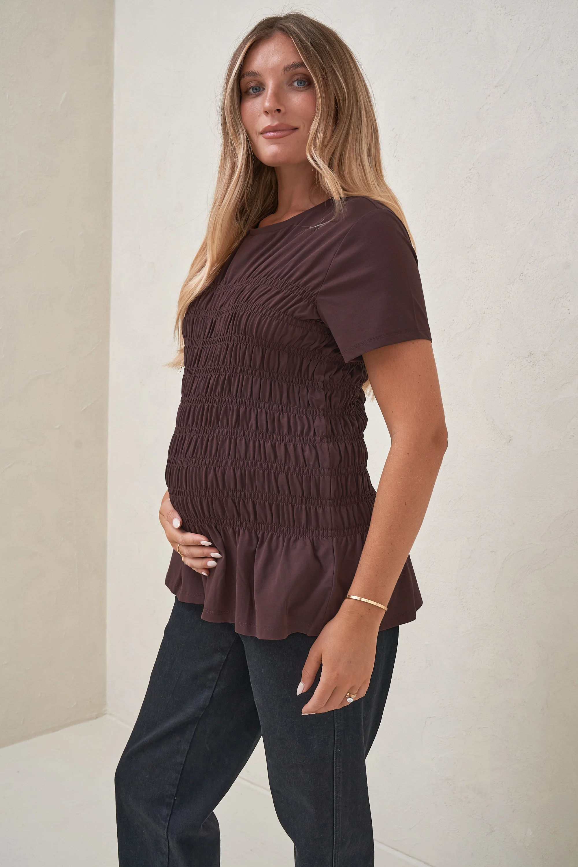 Bring It In Gathered Tee - Burgundy - Image 2