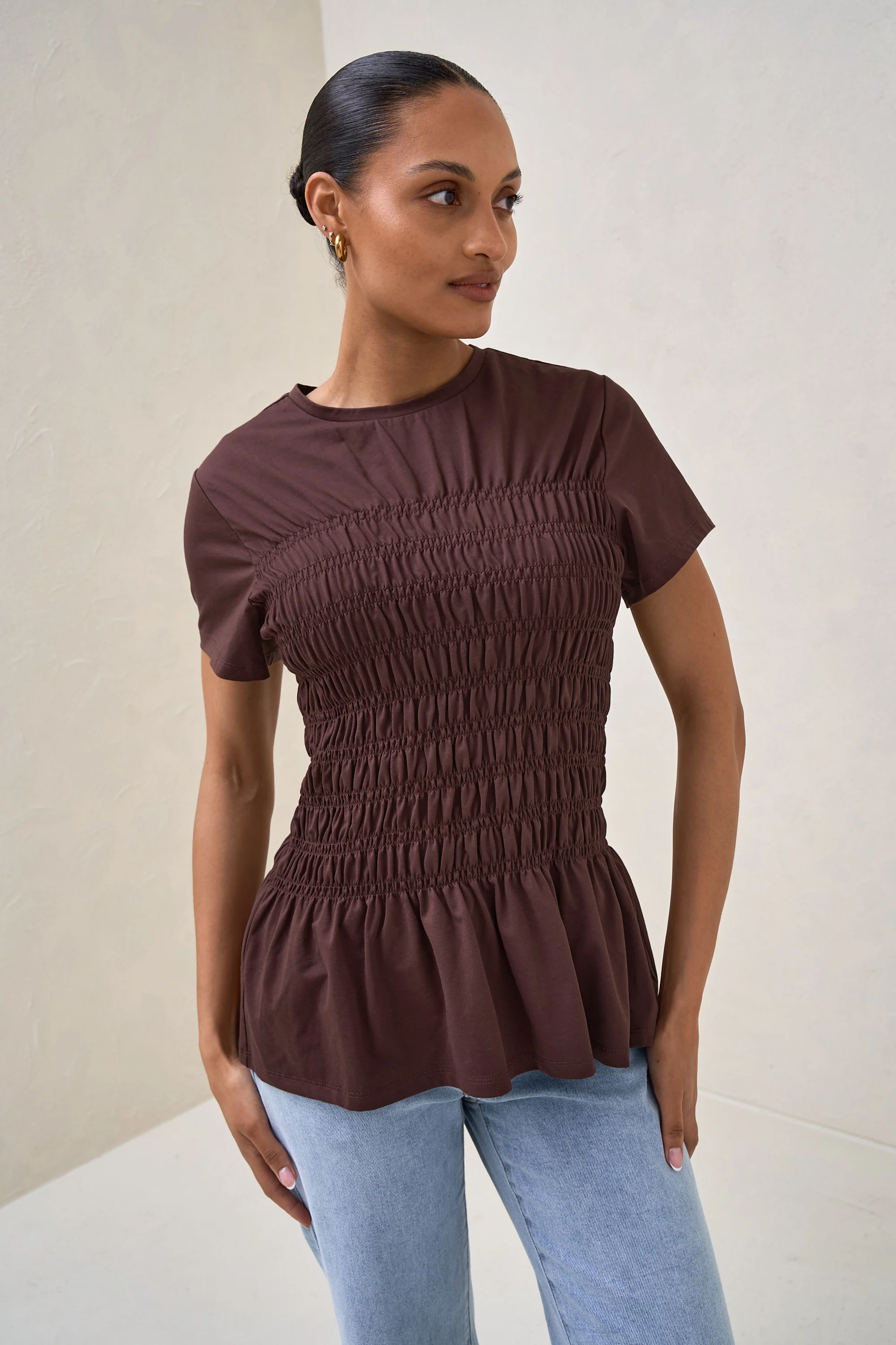 Bring It In Gathered Tee - Burgundy - Image 6