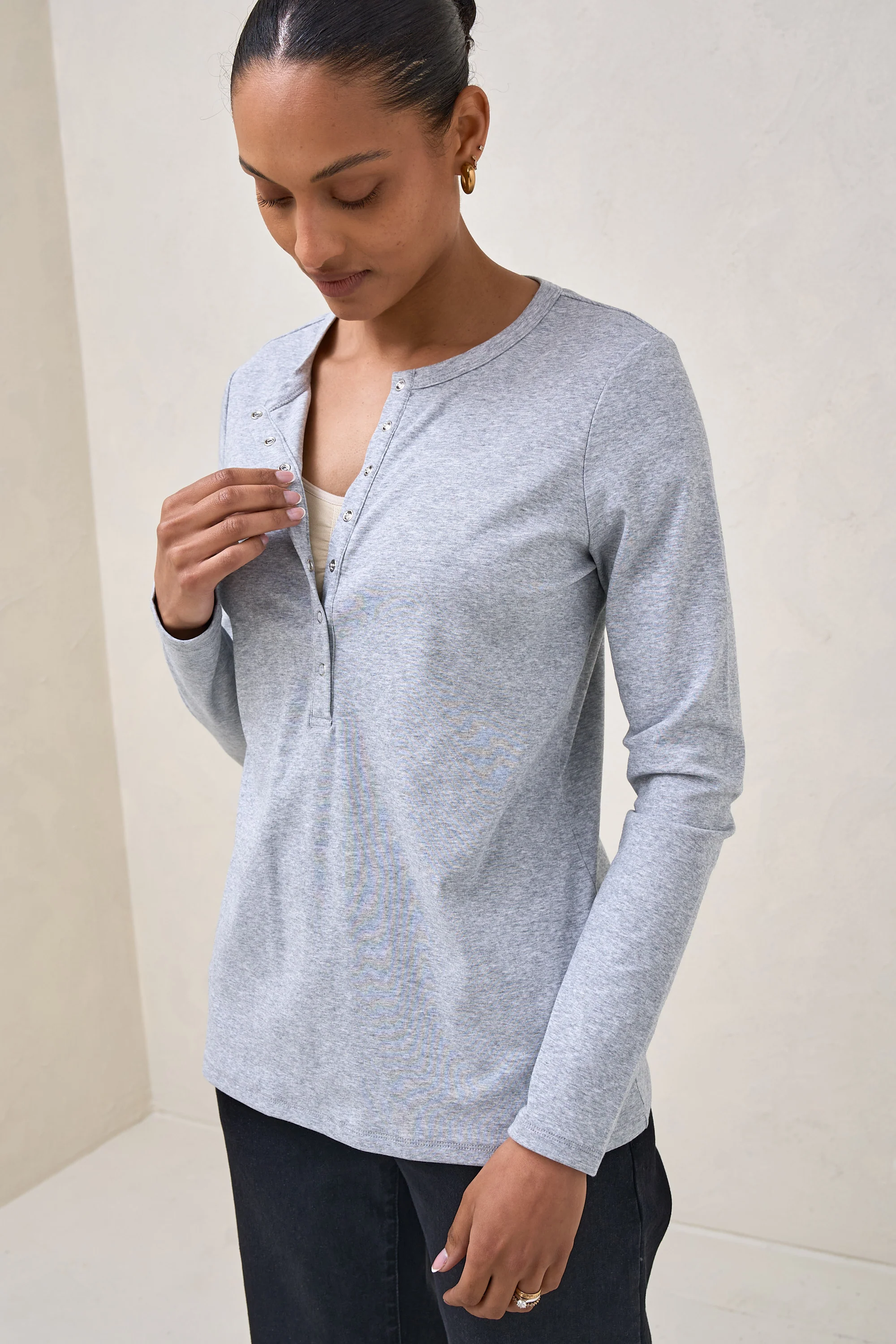 Whispers Long Sleeve Nursing Top - Mid Grey Marle - Image 10