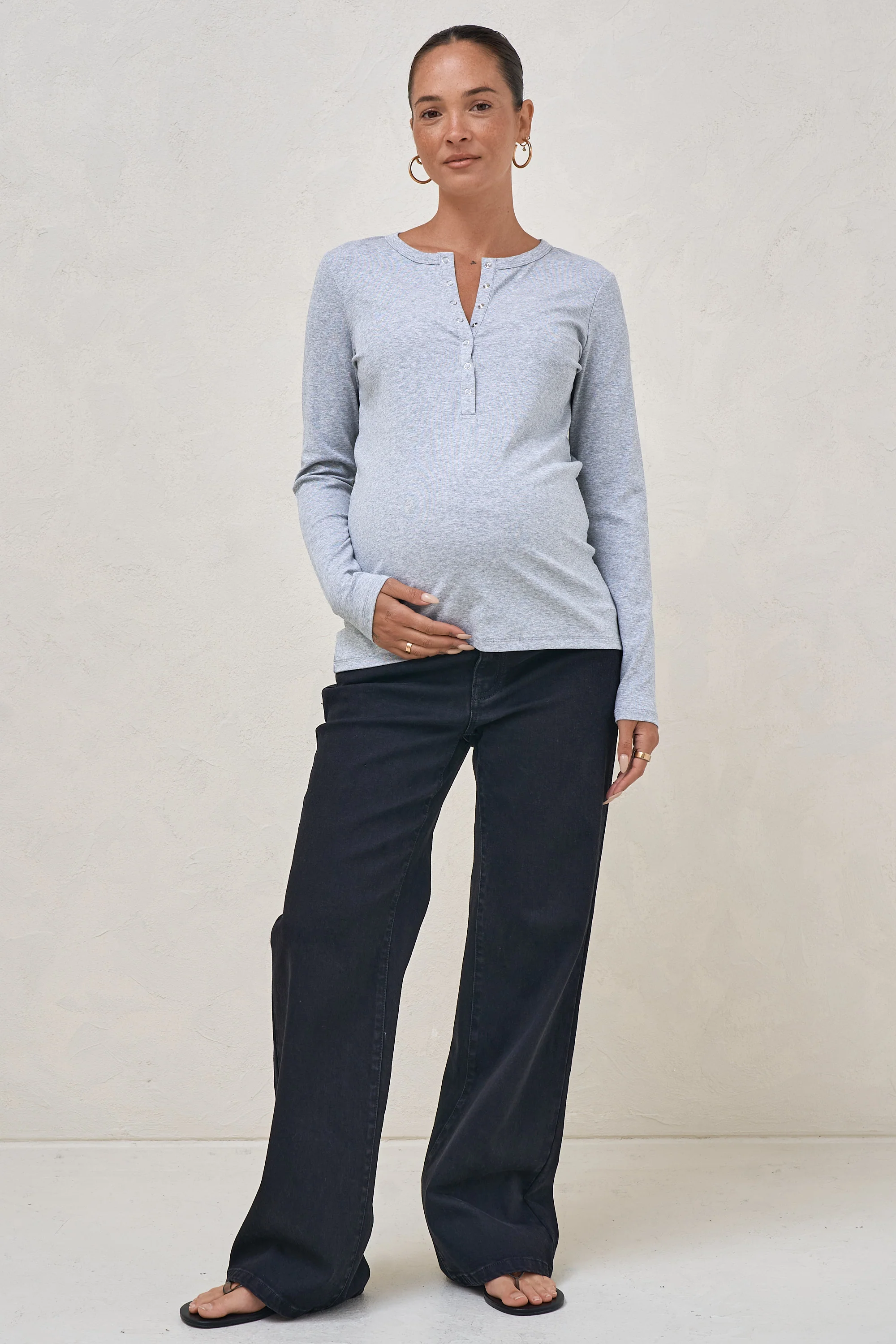 Whispers Long Sleeve Nursing Top - Mid Grey Marle - Image 5