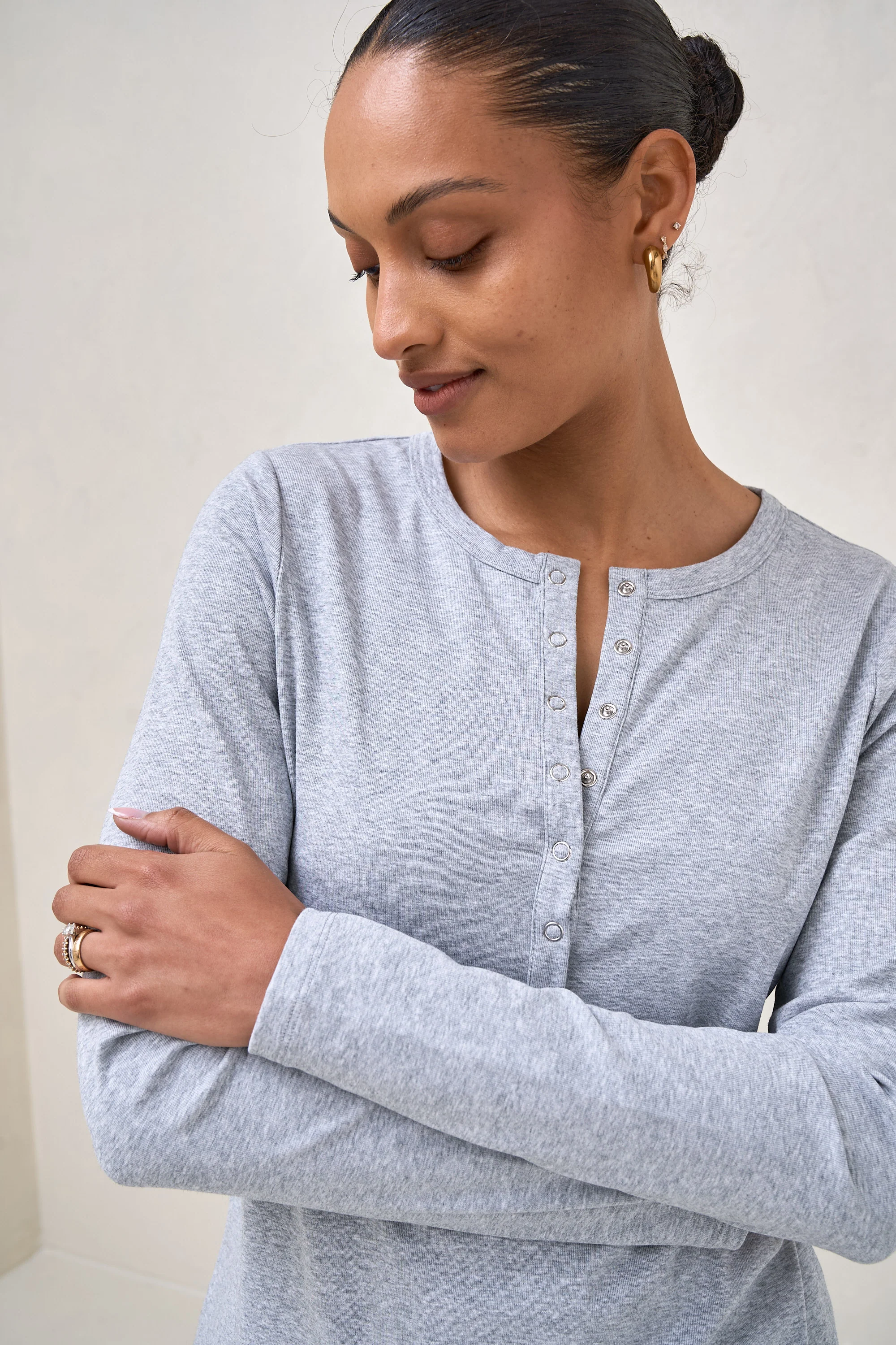 Whispers Long Sleeve Nursing Top - Mid Grey Marle - Image 6