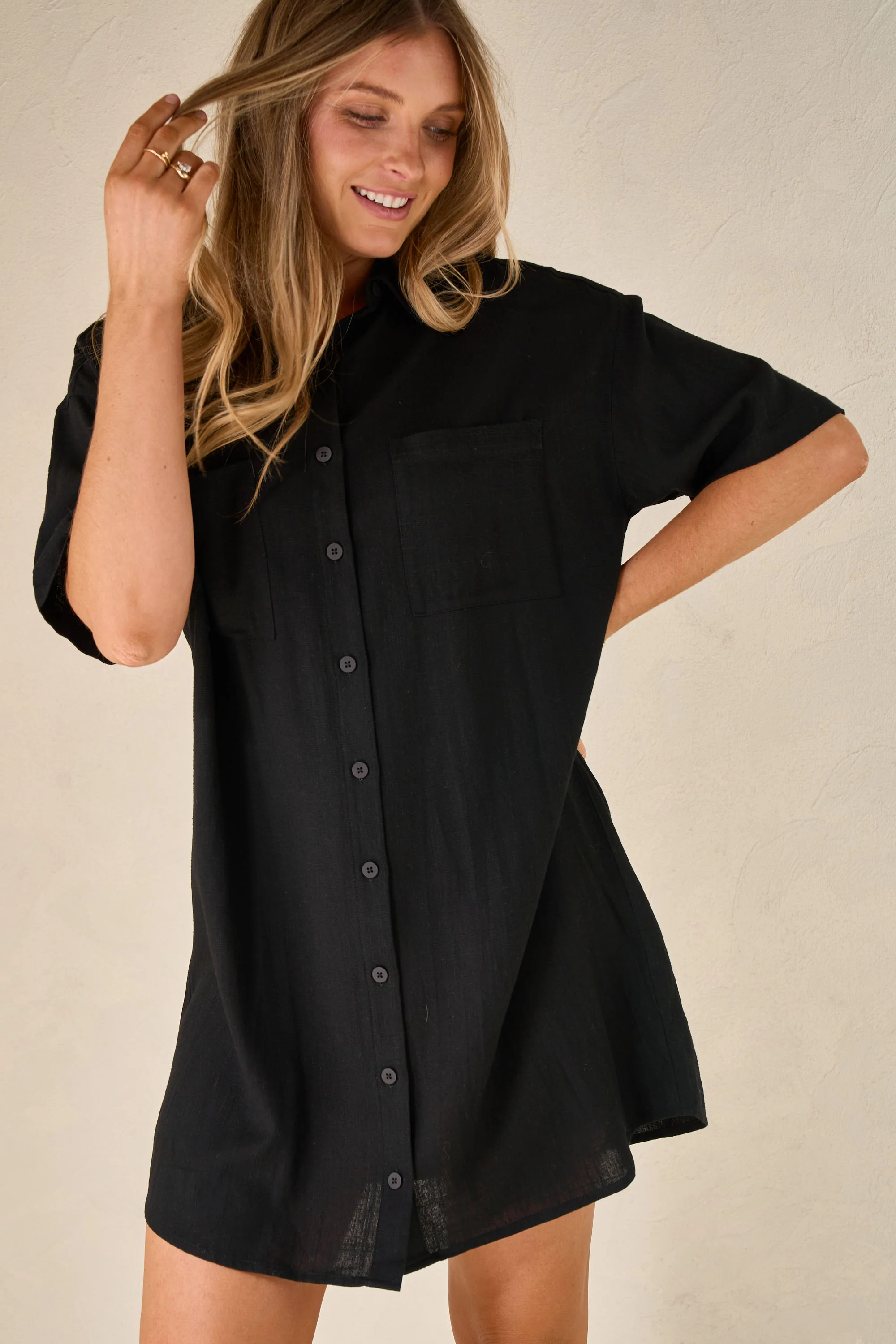 Rest Easy Linen Dress - Black - Image 9