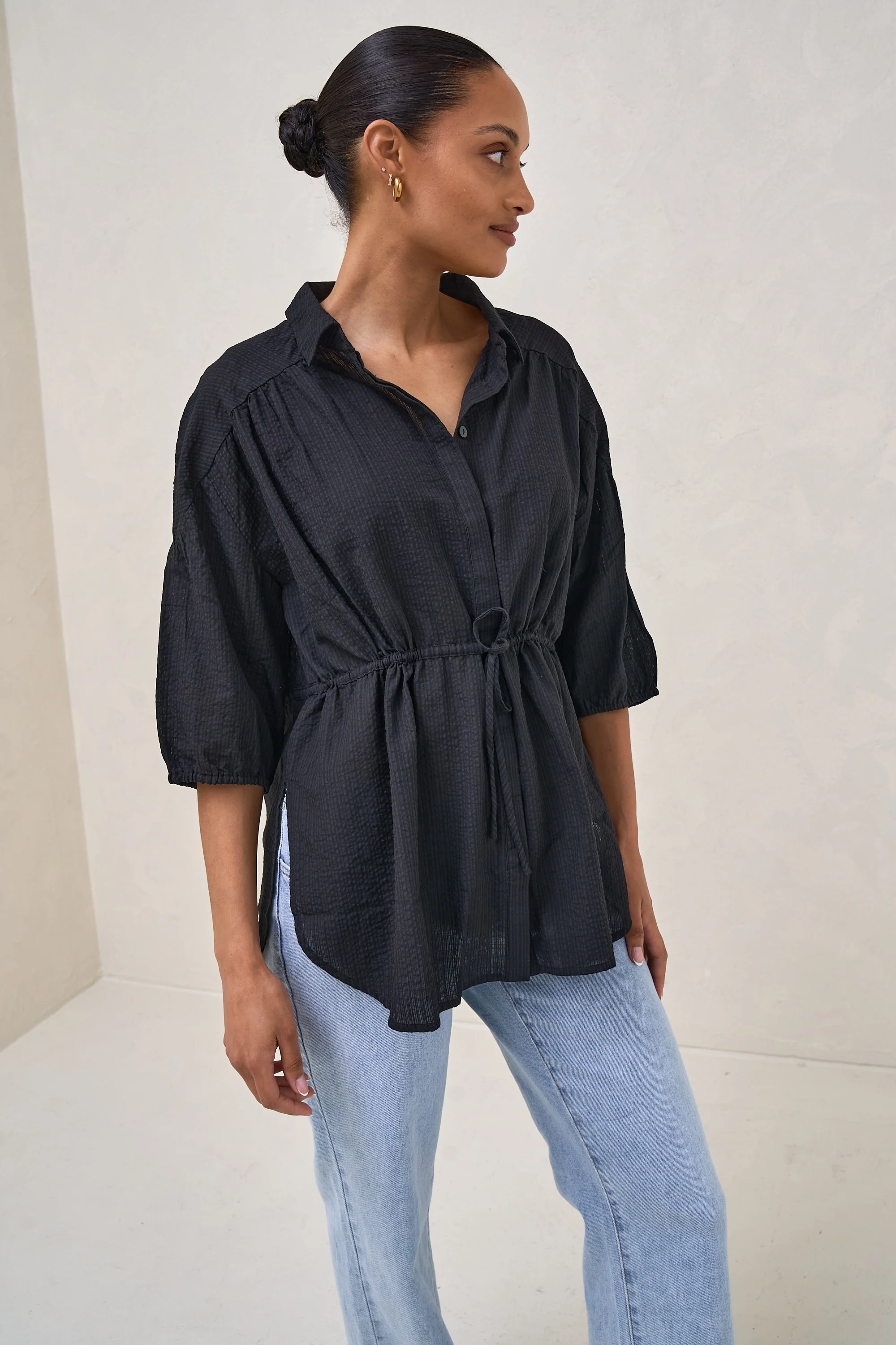 Soft Focus Gathered Top - Black - Image 6