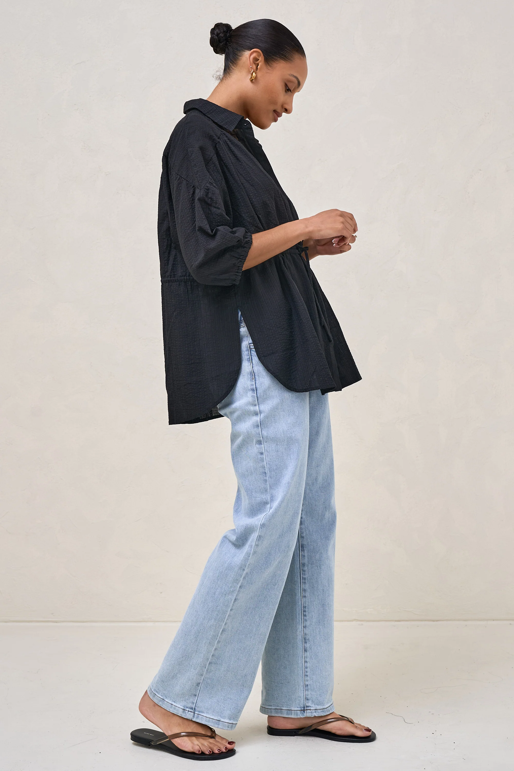 Soft Focus Gathered Top - Black - Image 7