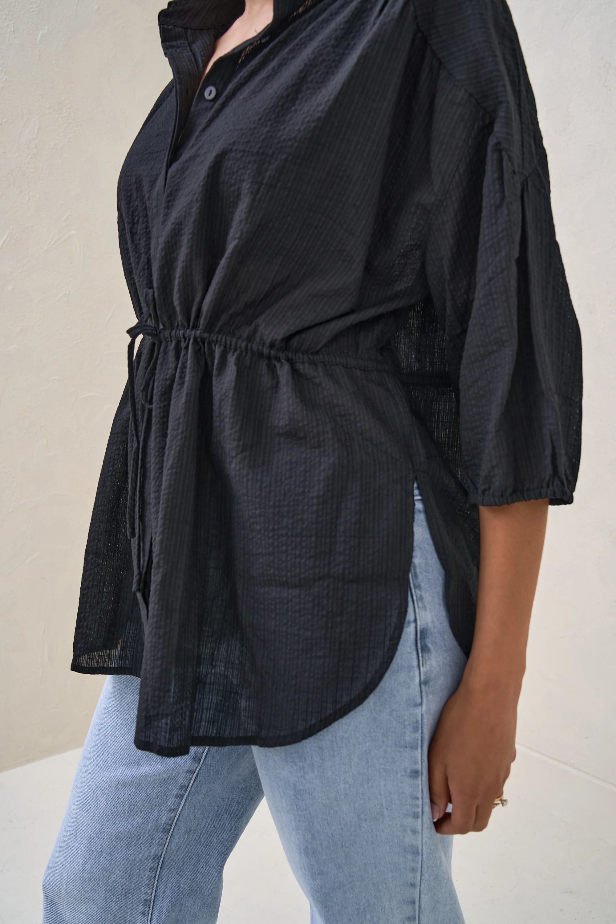 Soft Focus Gathered Top - Black - Image 9