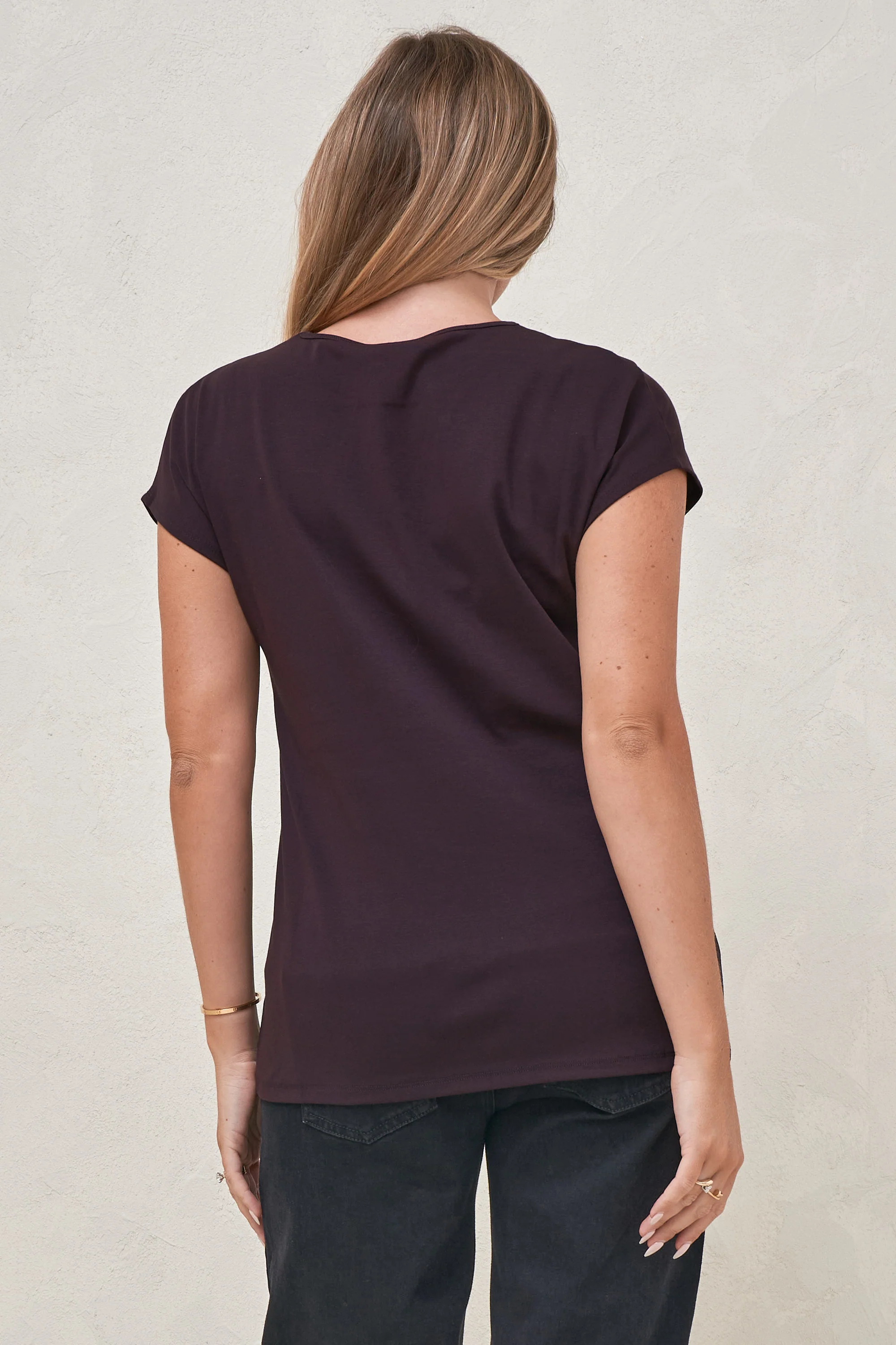 Minimalist Stretch Jersey Tee - Deep Plum - Image 3