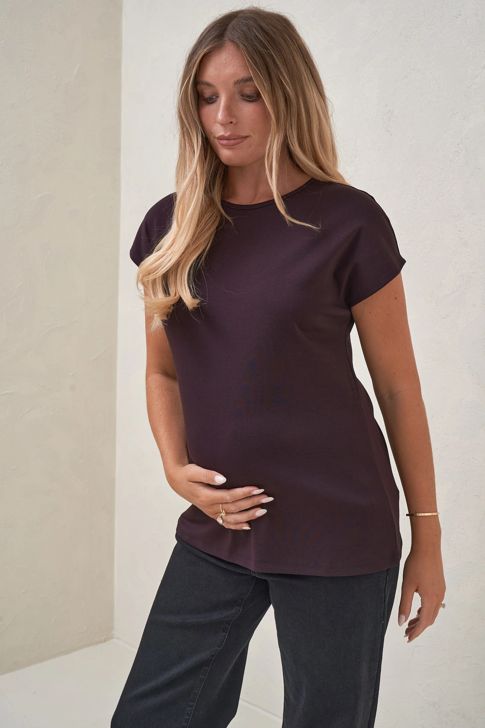 Minimalist Stretch Jersey Tee - Deep Plum - Image 5