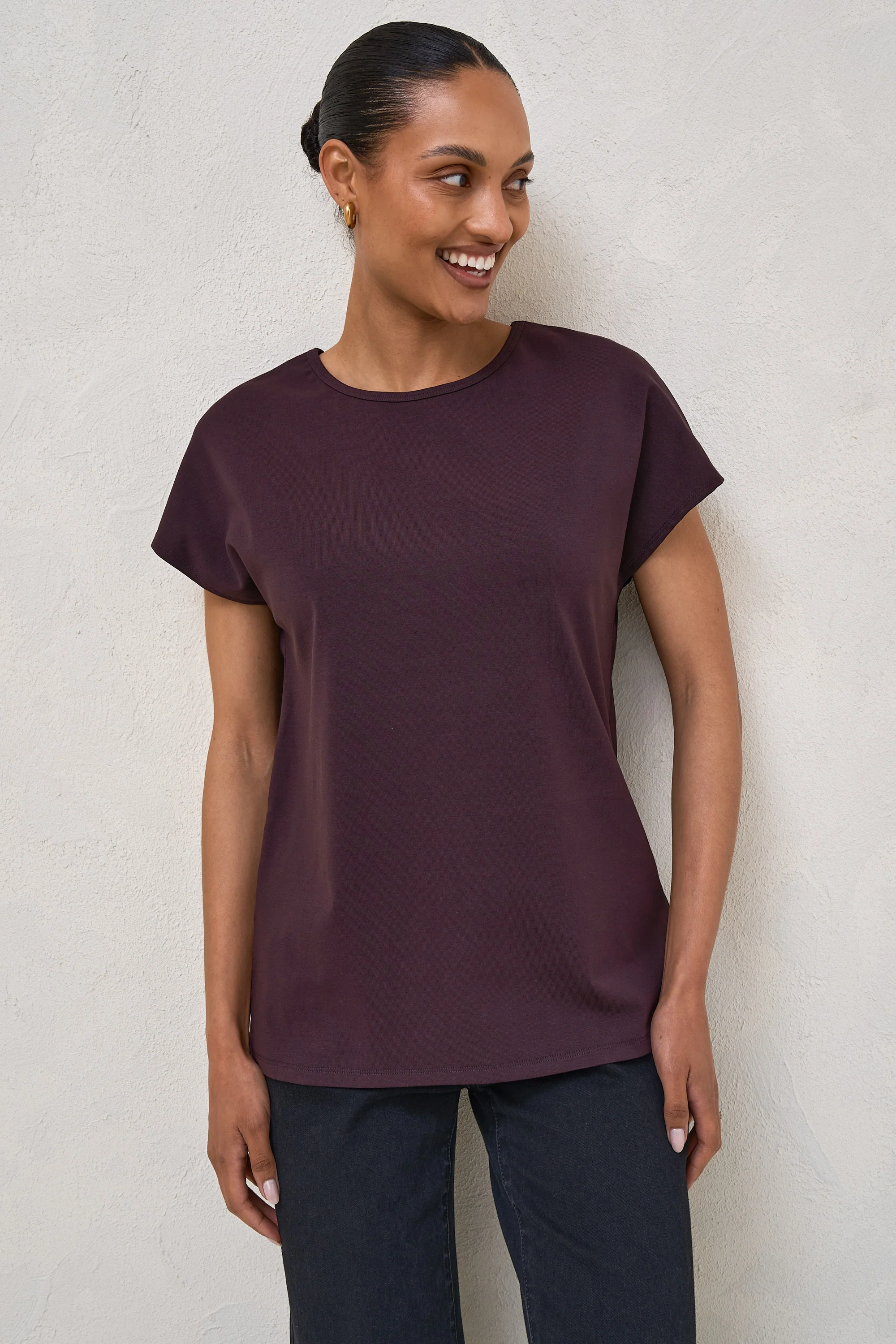 Minimalist Stretch Jersey Tee - Deep Plum - Image 6