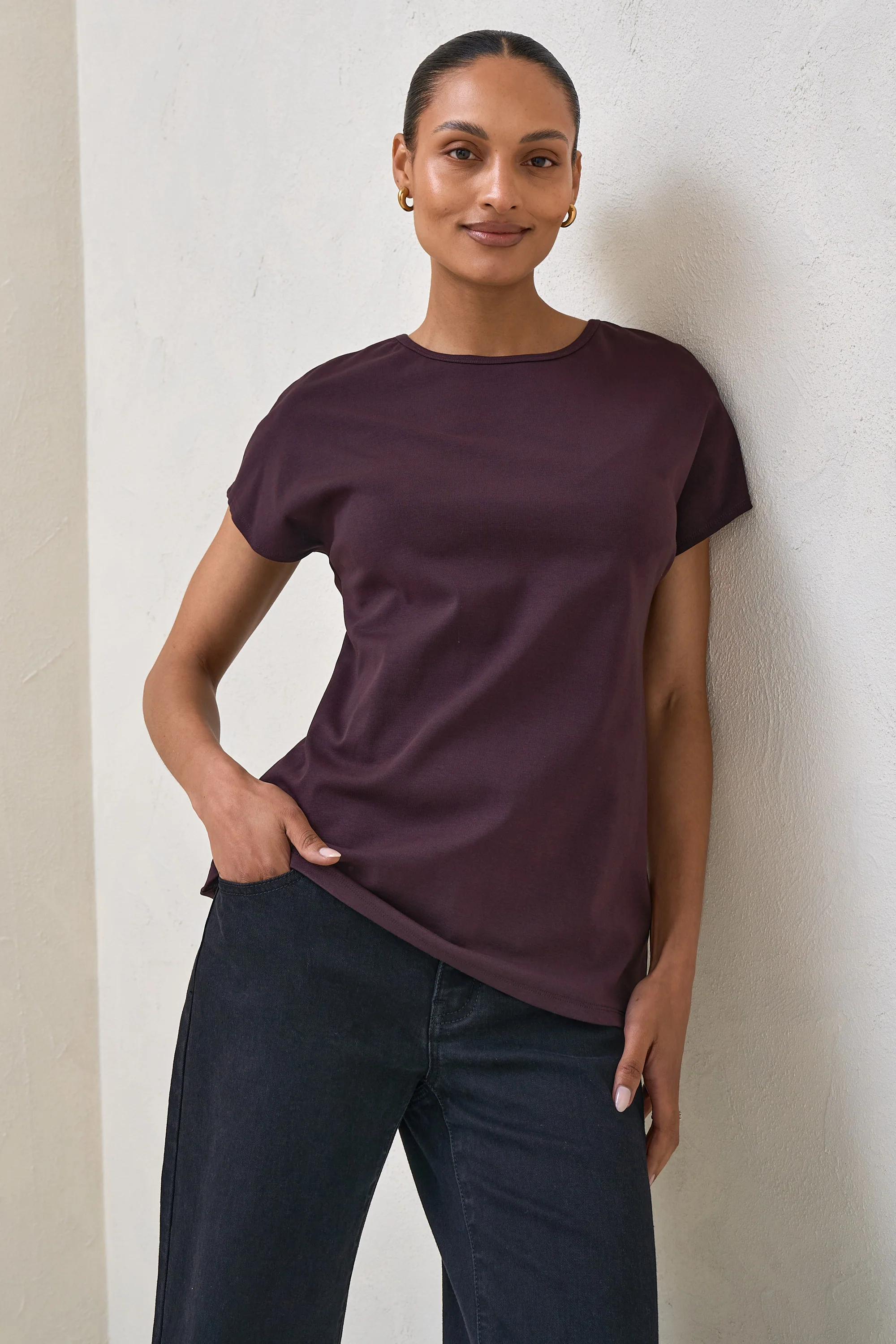 Minimalist Stretch Jersey Tee - Deep Plum - Image 9