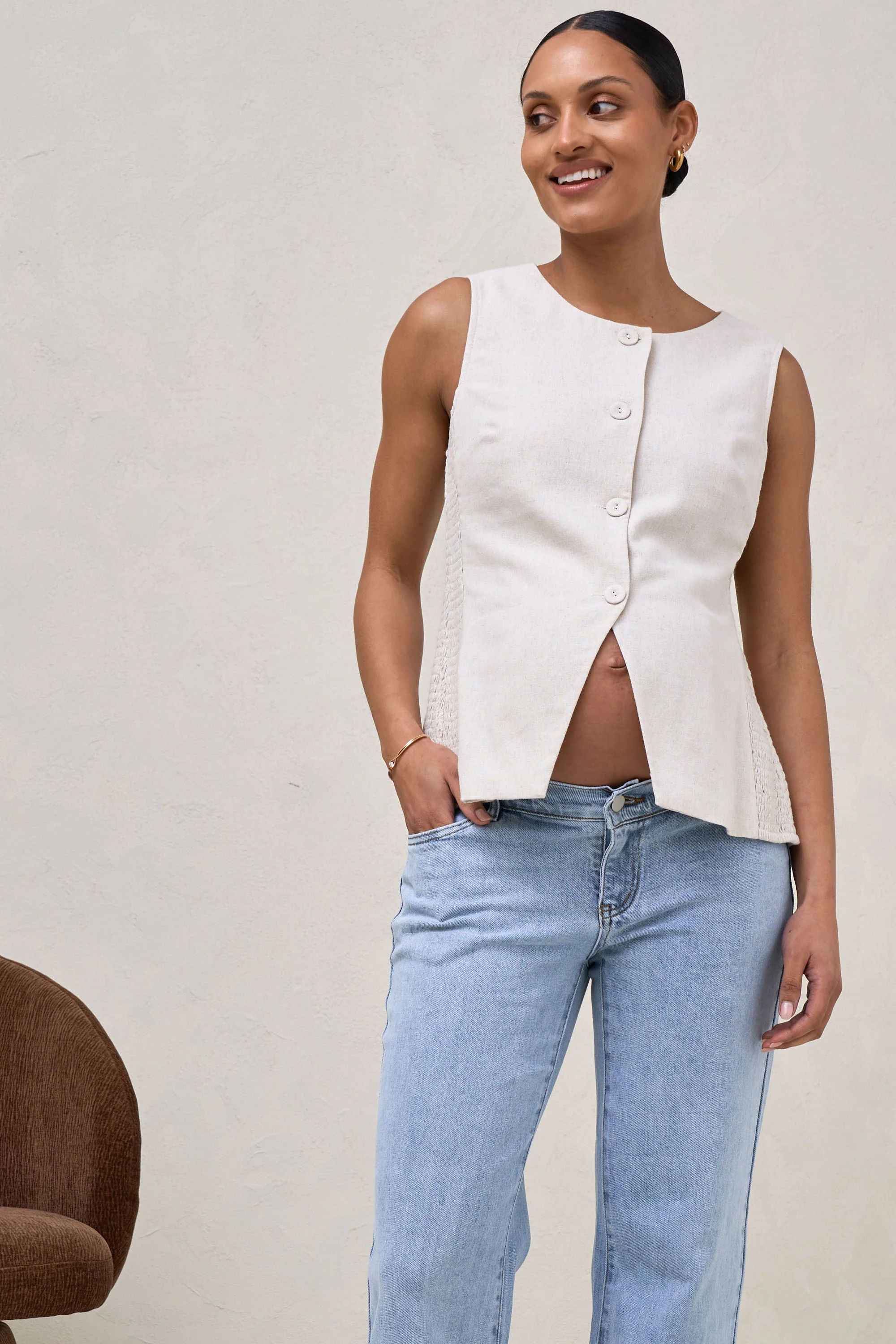 All Angles Button Front Vest - Oatmeal* - Image 5