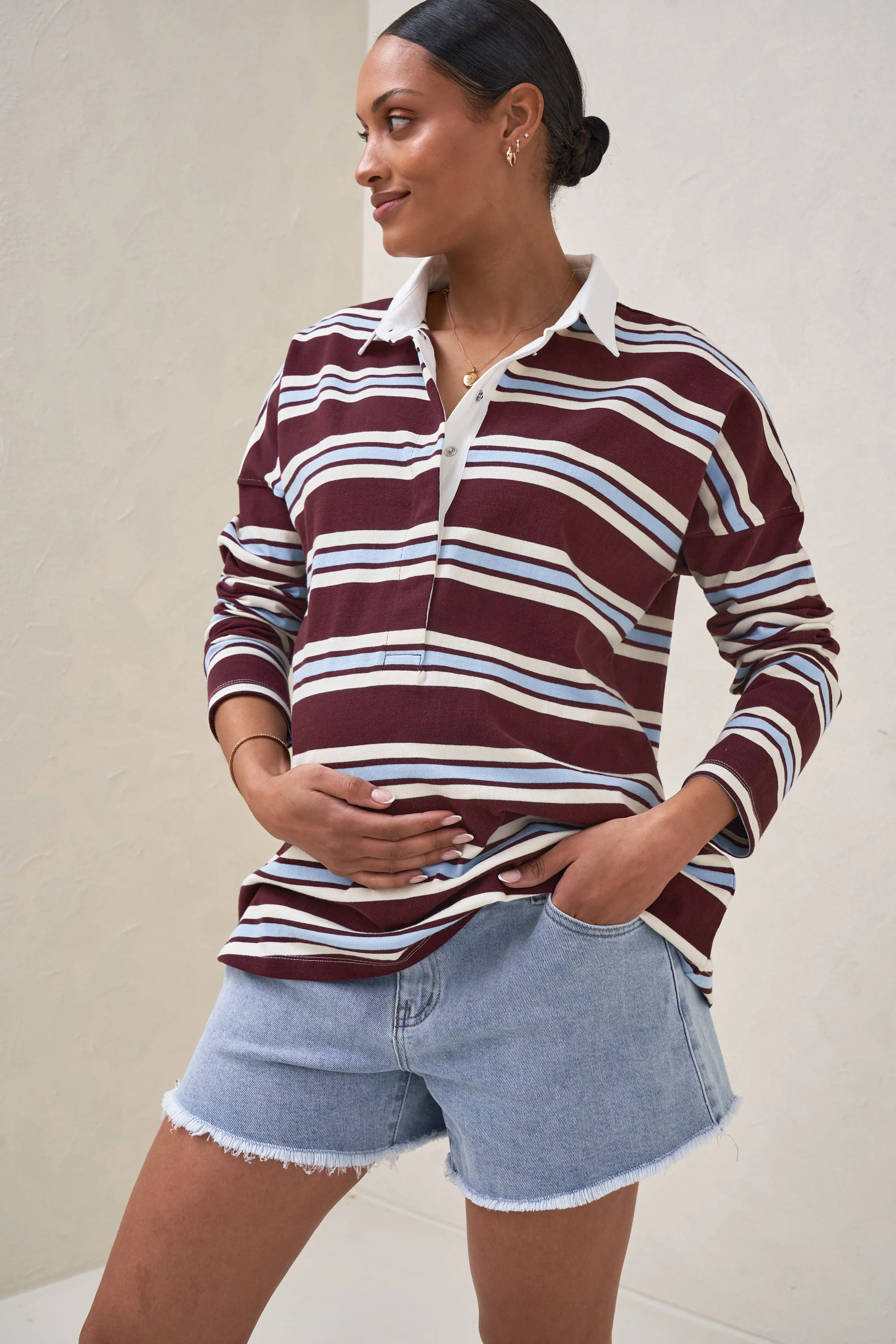Right Here Rugby Top - Burgundy Stripe
