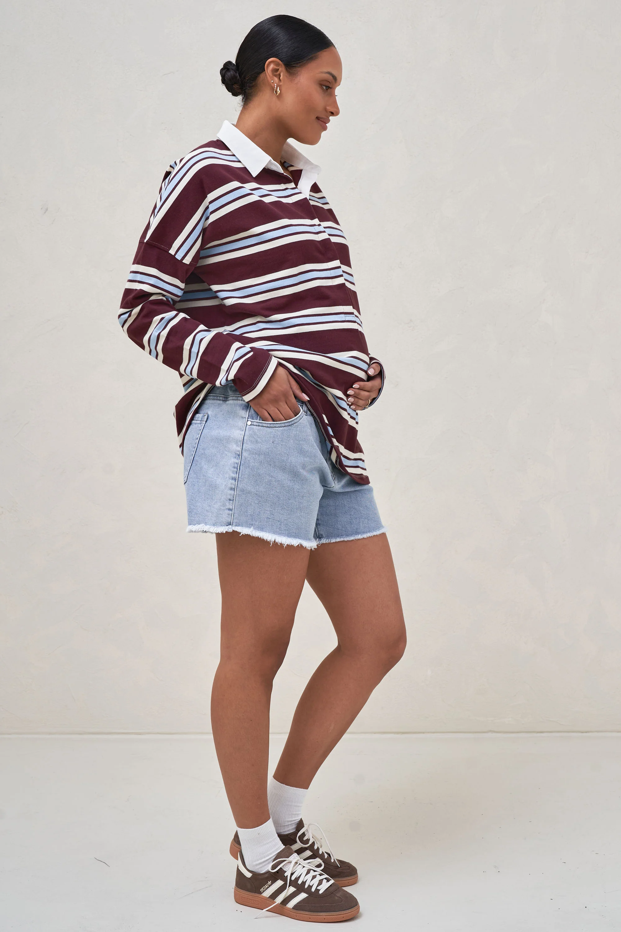 Right Here Rugby Top - Burgundy Stripe - Image 2