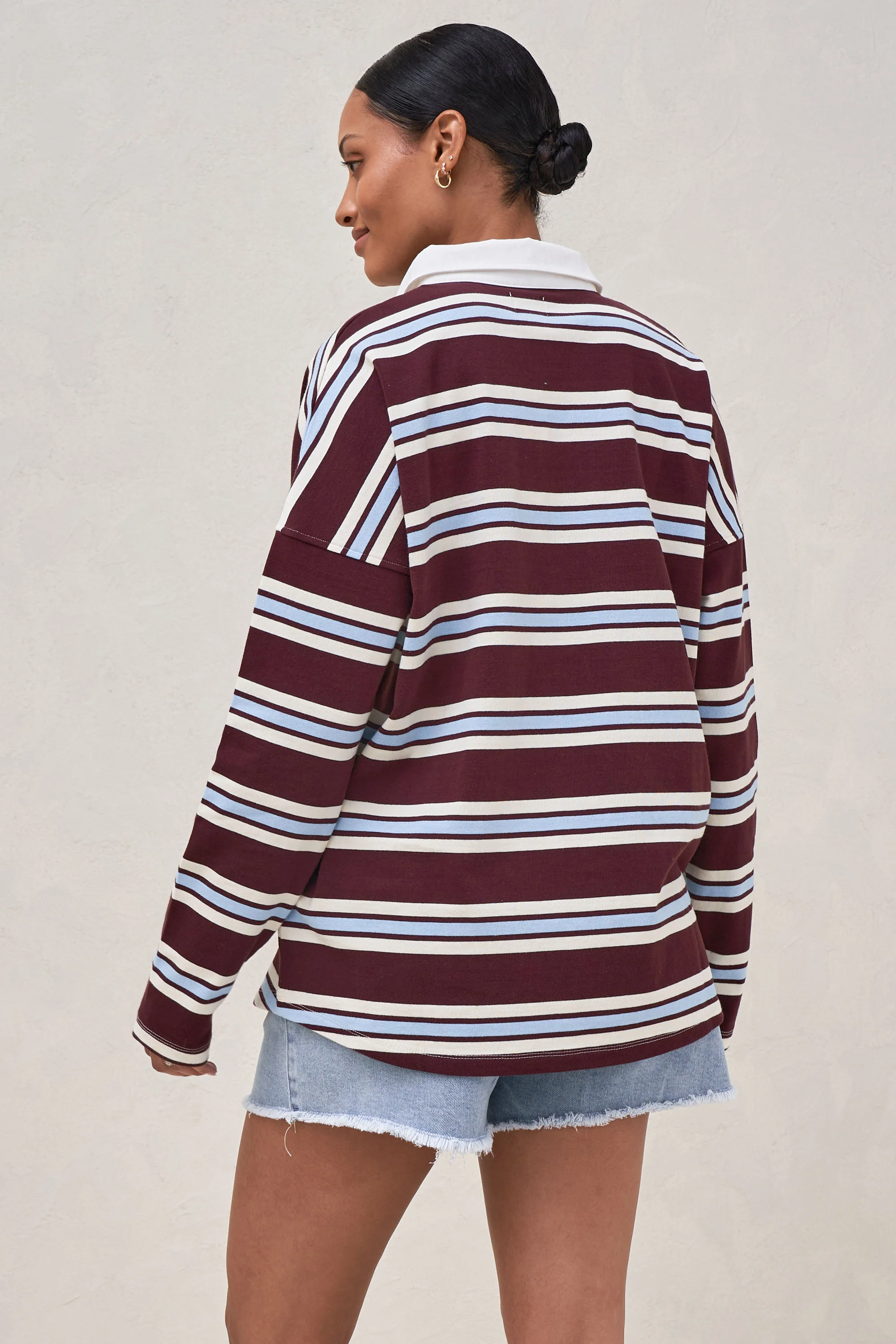 Right Here Rugby Top - Burgundy Stripe - Image 3