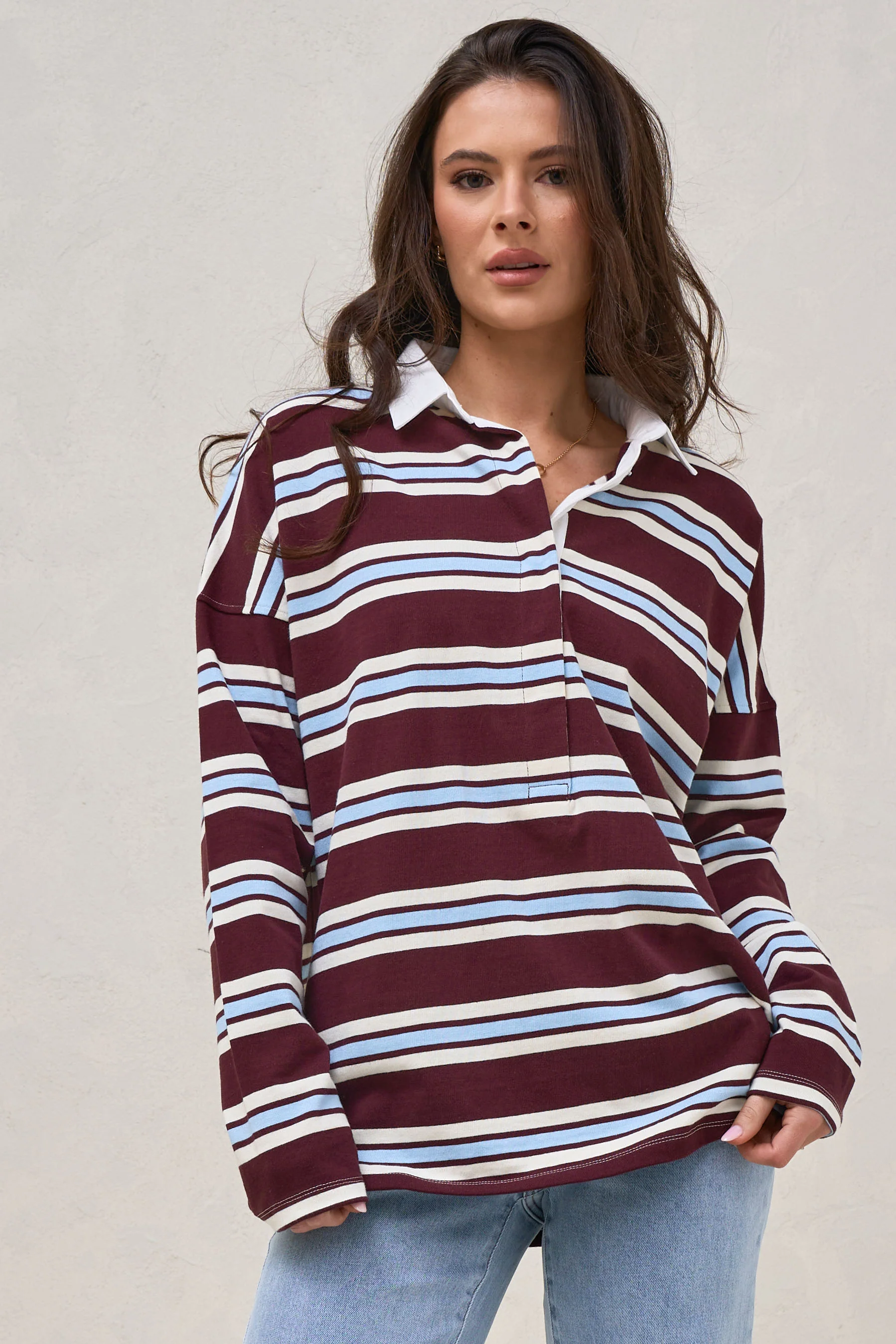 Right Here Rugby Top - Burgundy Stripe - Image 6