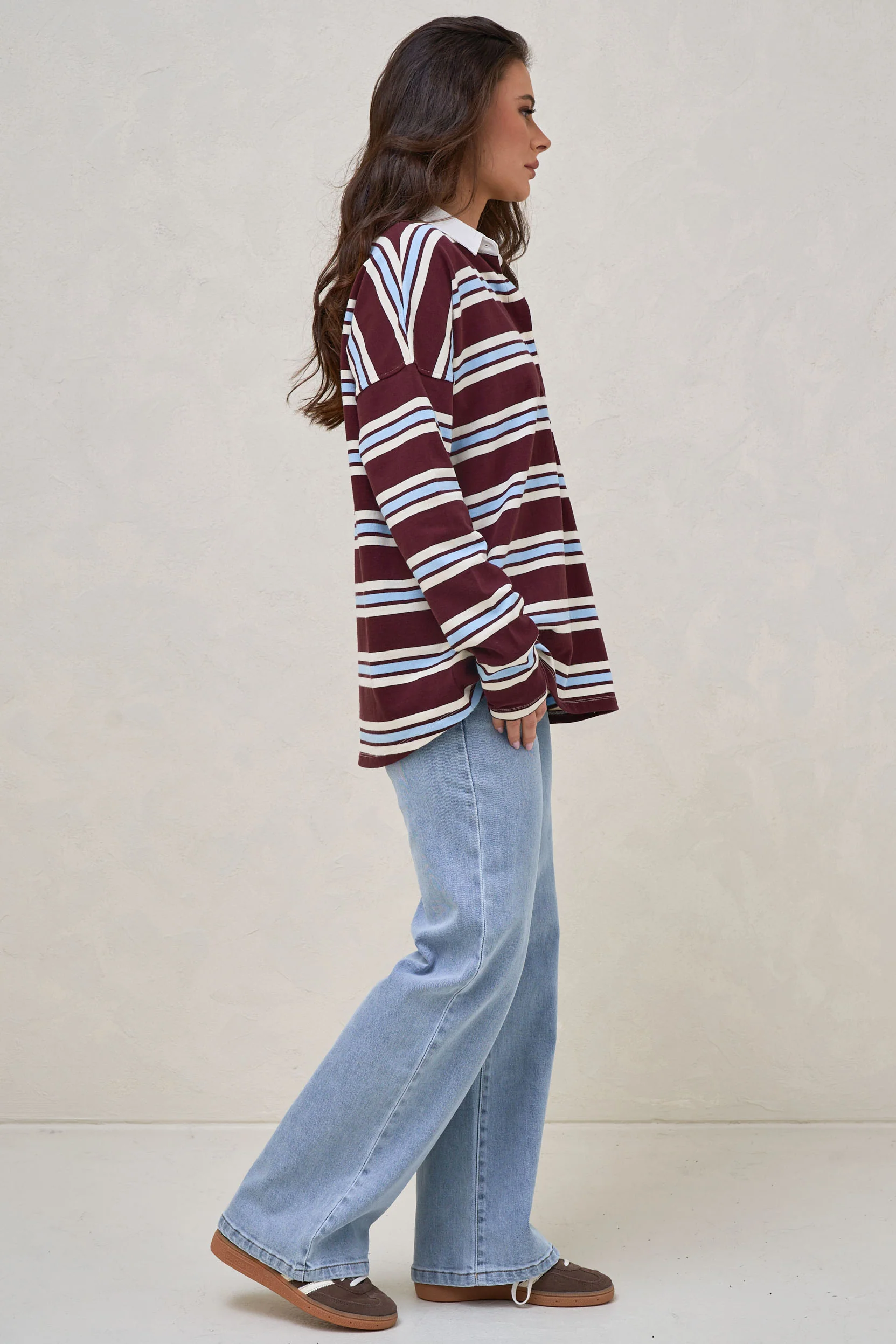 Right Here Rugby Top - Burgundy Stripe - Image 7