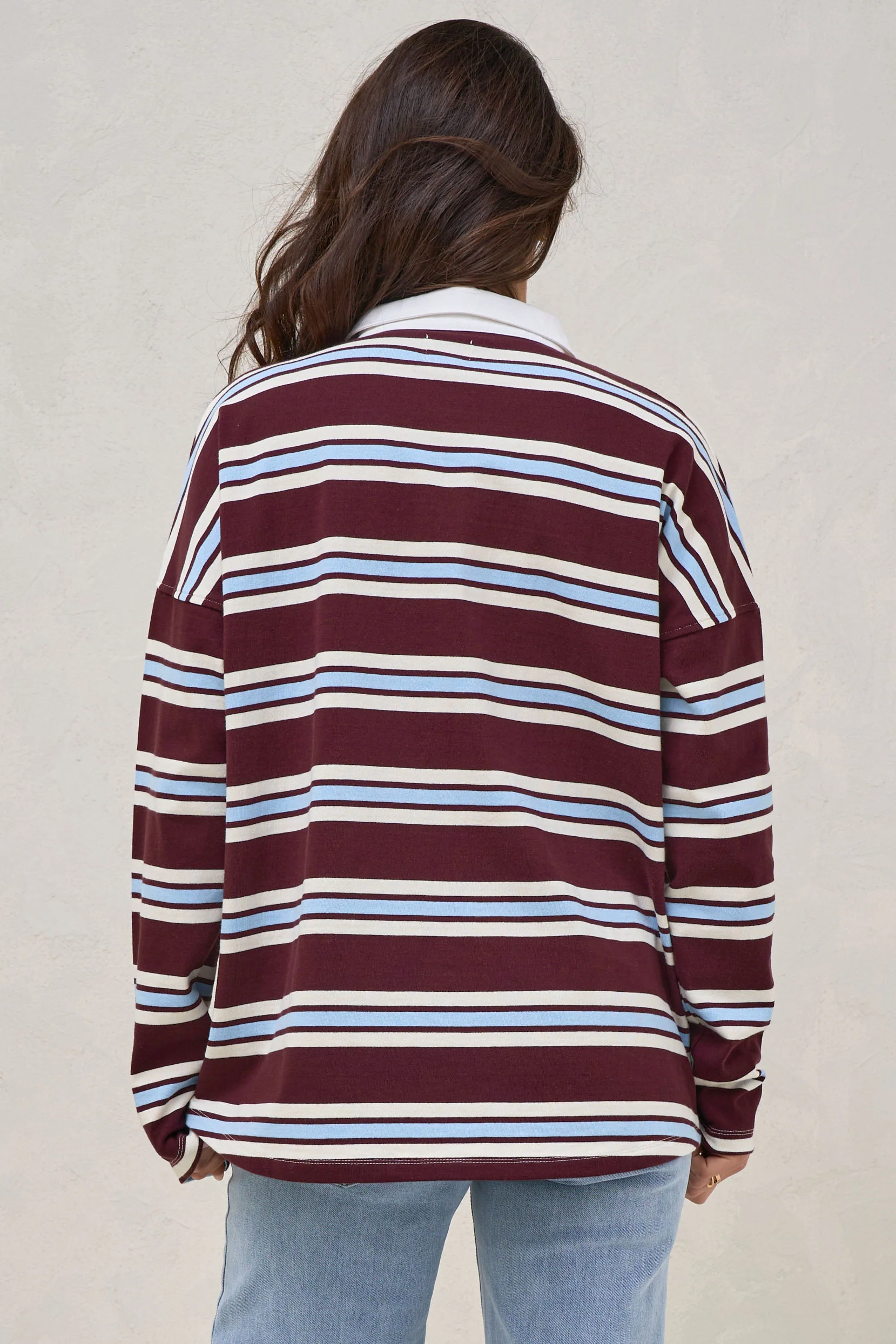 Right Here Rugby Top - Burgundy Stripe - Image 8