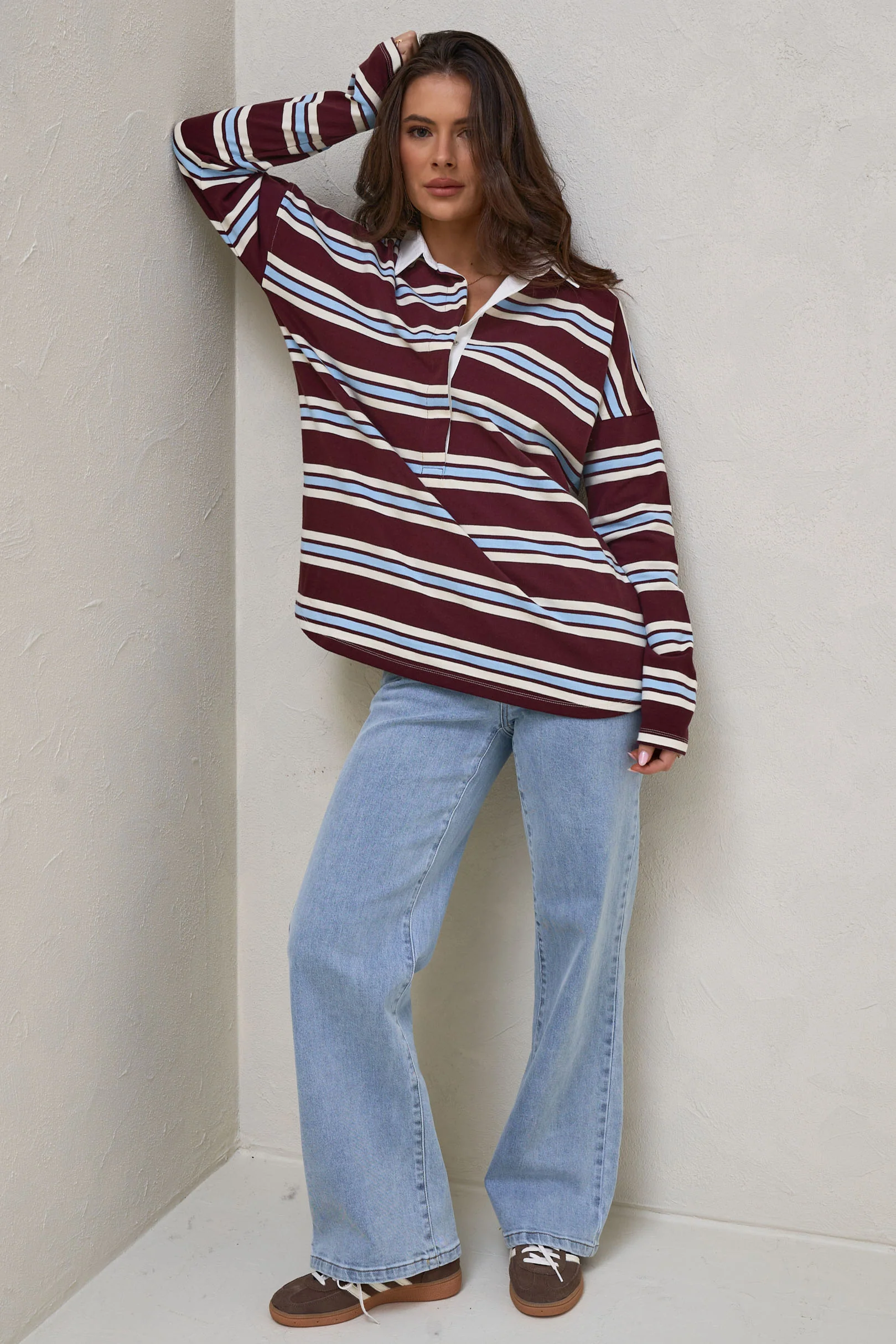 Right Here Rugby Top - Burgundy Stripe - Image 9