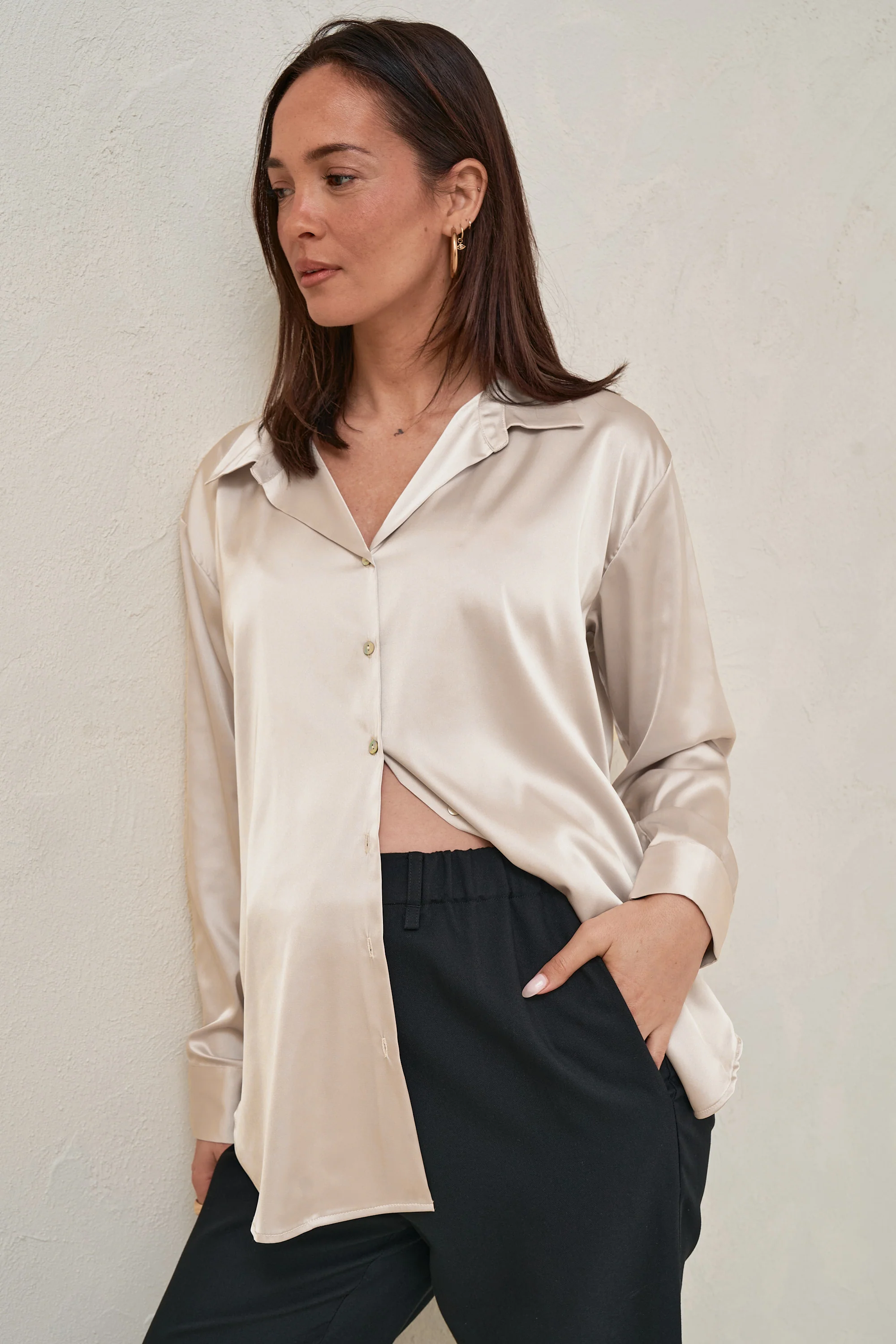Spontaneous Satin Shirt - Ivory* - Image 5