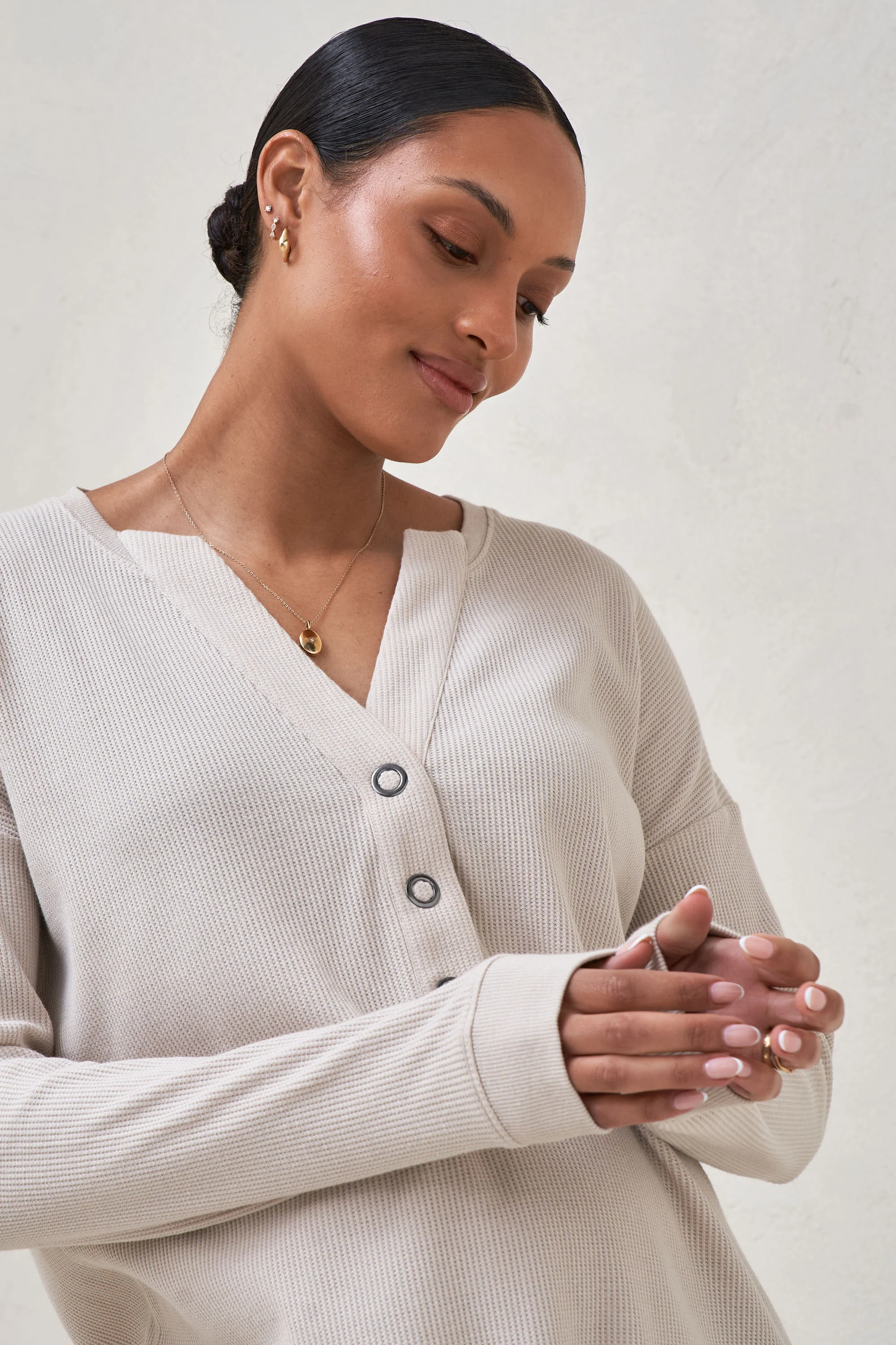 All For Us Waffle Henley - Stone - Image 4