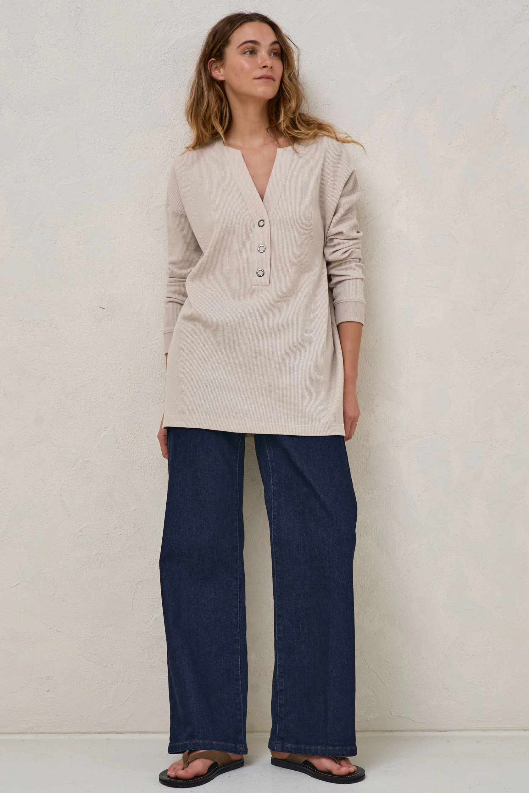All For Us Waffle Henley - Stone - Image 9