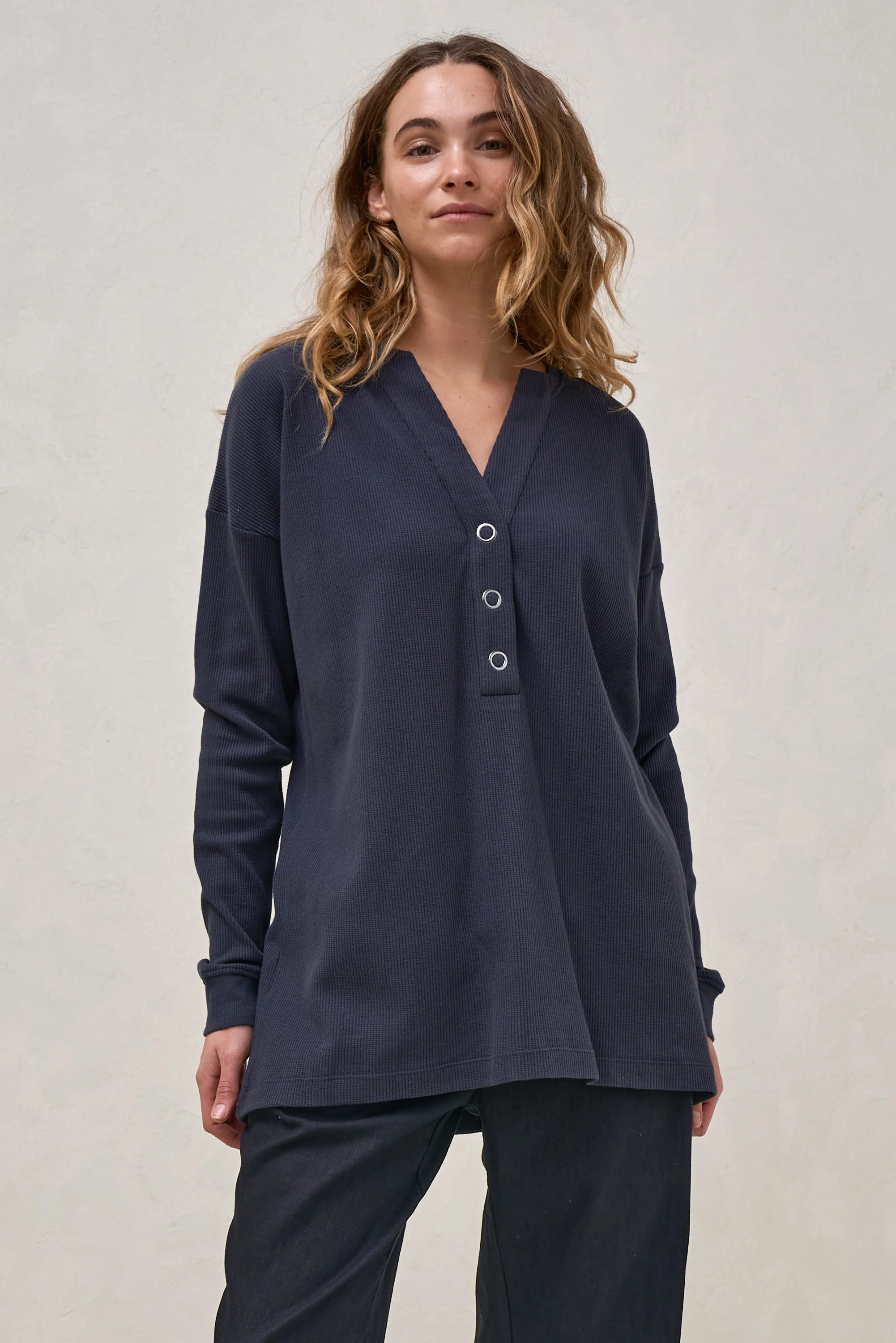 All For Us Waffle Henley - Slate - Image 7