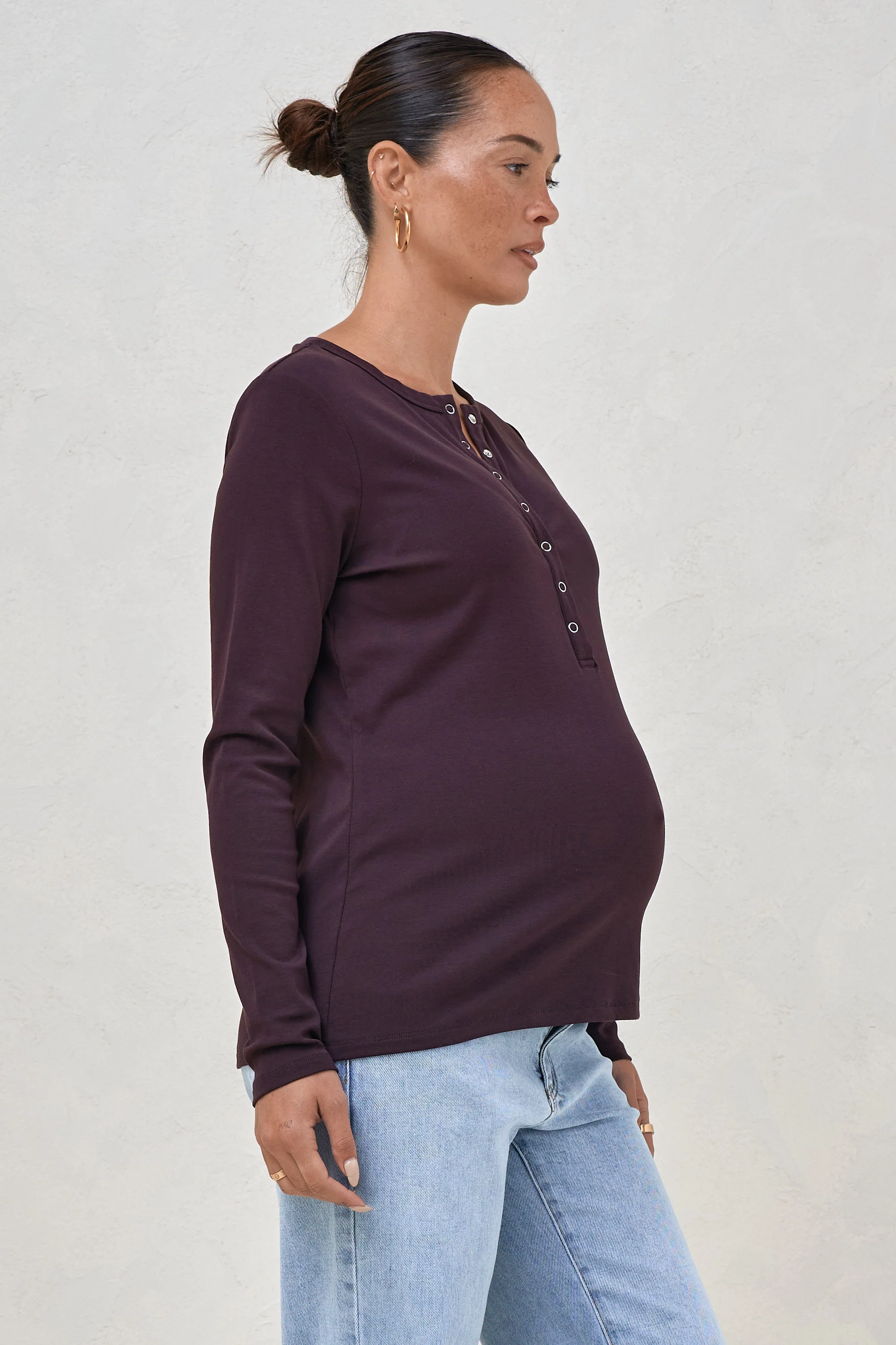Whispers Long Sleeve Nursing Top - Deep Plum - Image 2