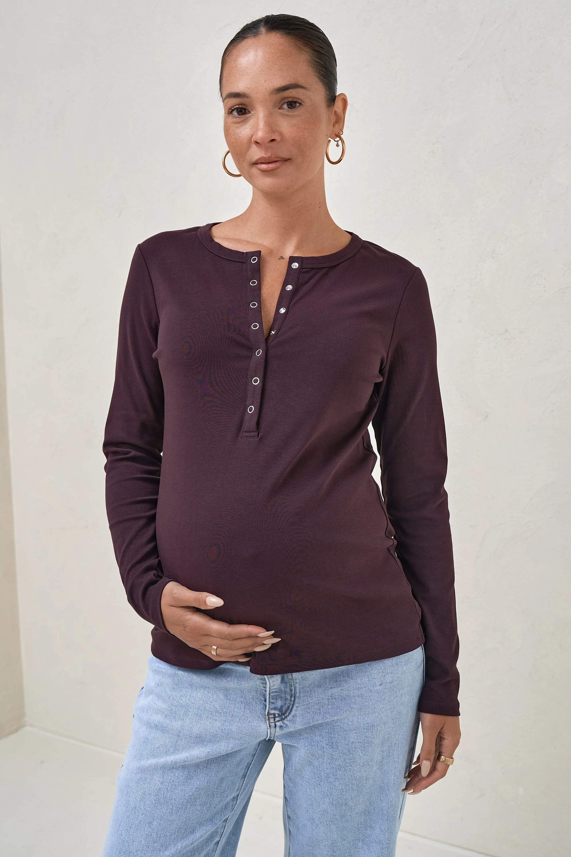 Whispers Long Sleeve Nursing Top - Deep Plum - Image 4
