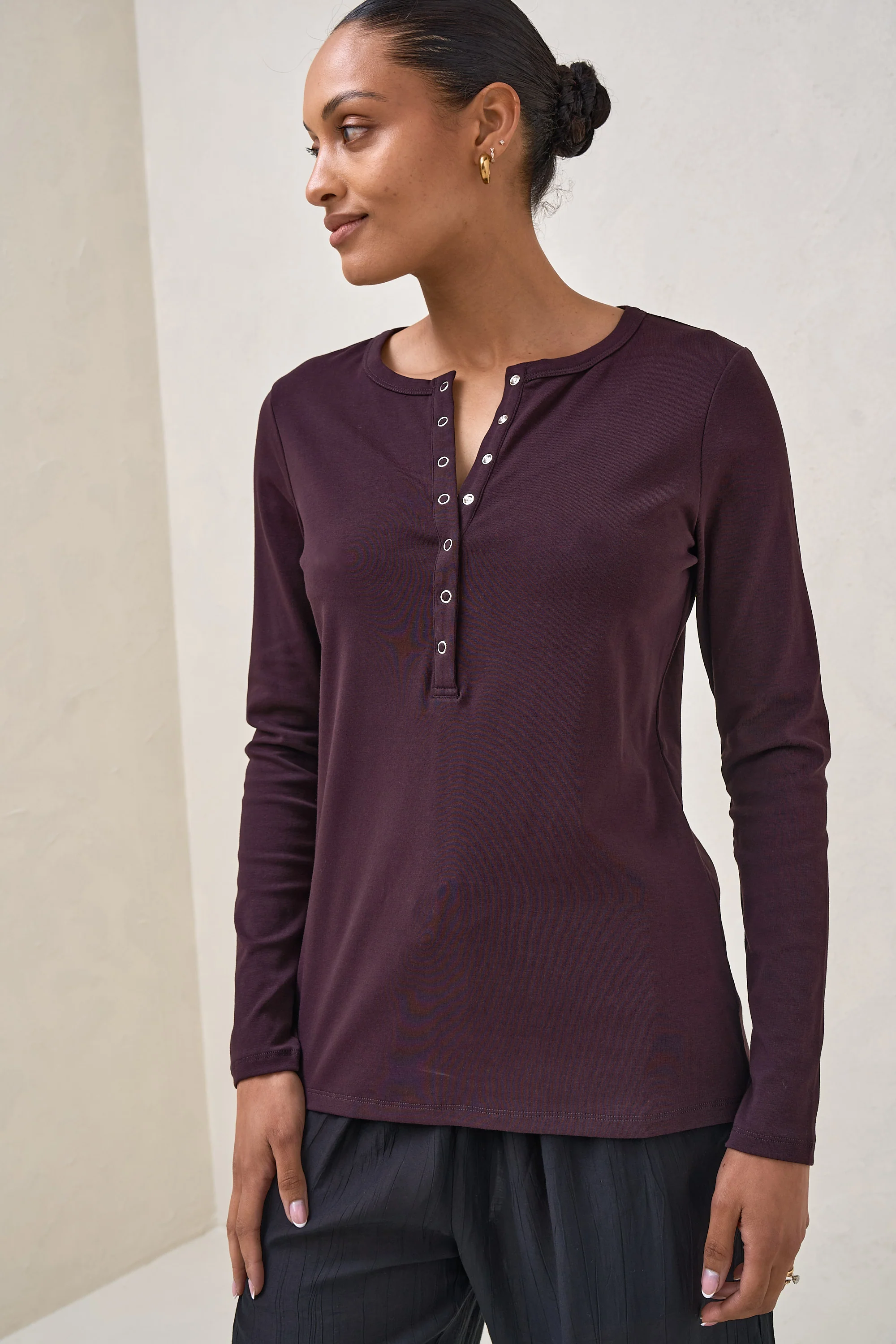 Whispers Long Sleeve Nursing Top - Deep Plum - Image 6