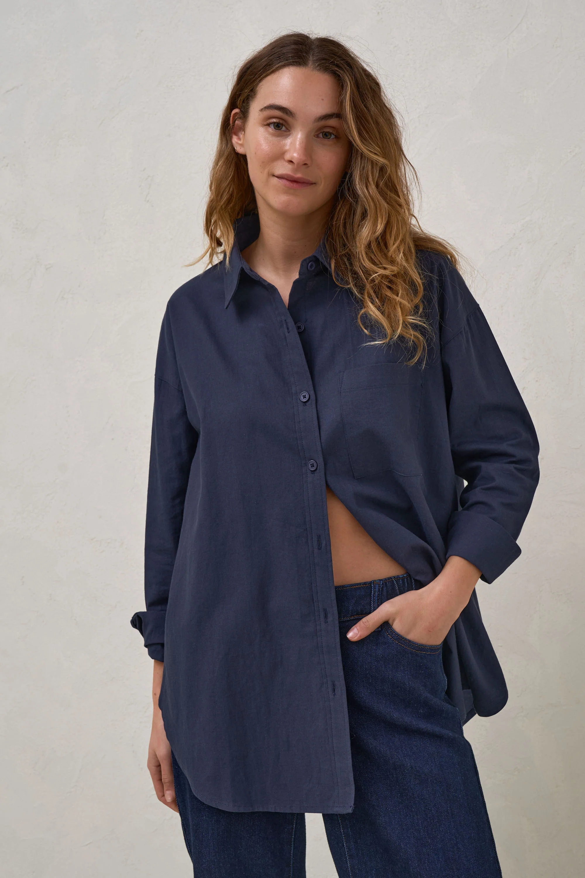 Perpetual Cotton Shirt - Navy - Image 6