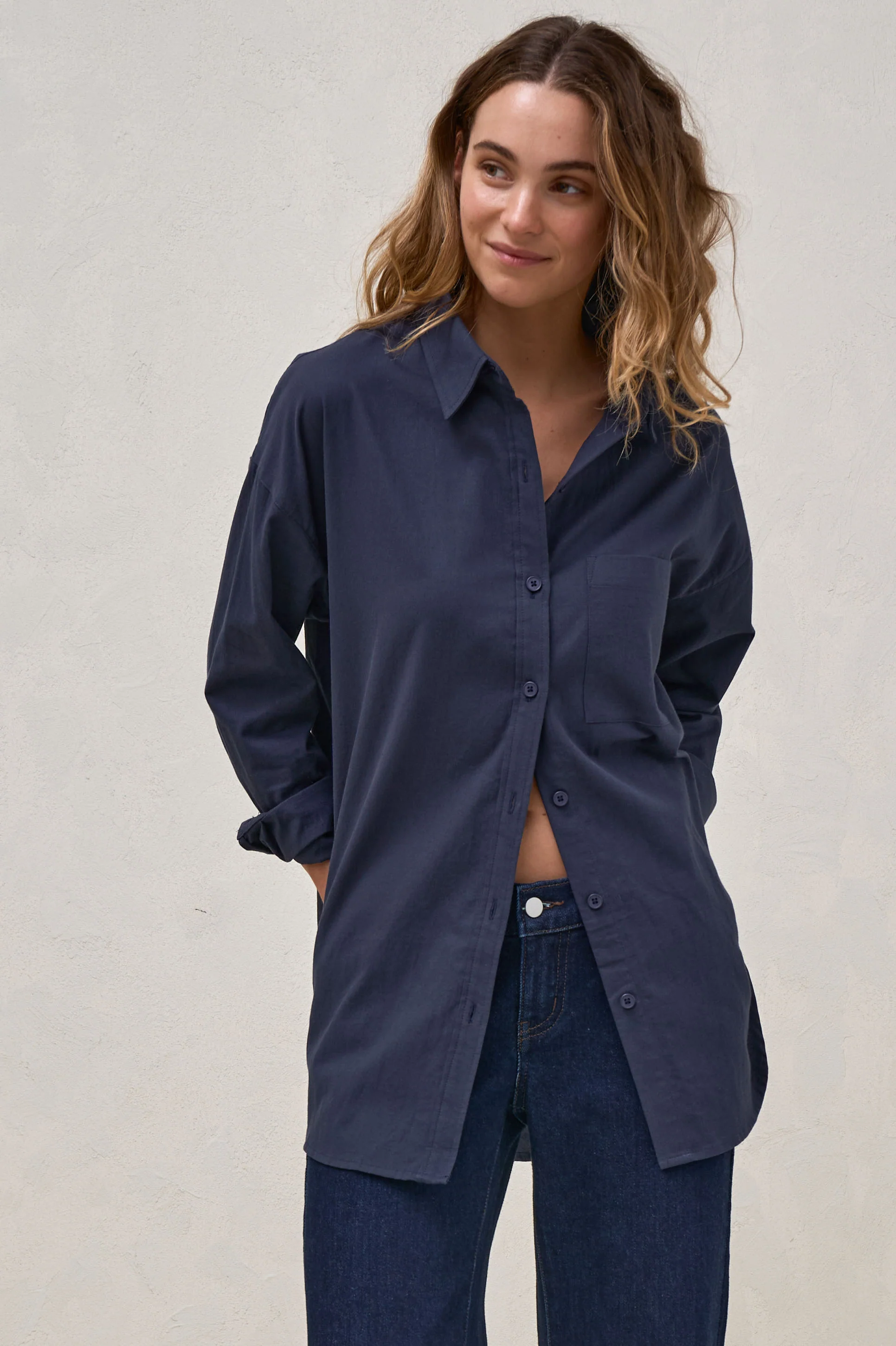 Perpetual Cotton Shirt - Navy - Image 9