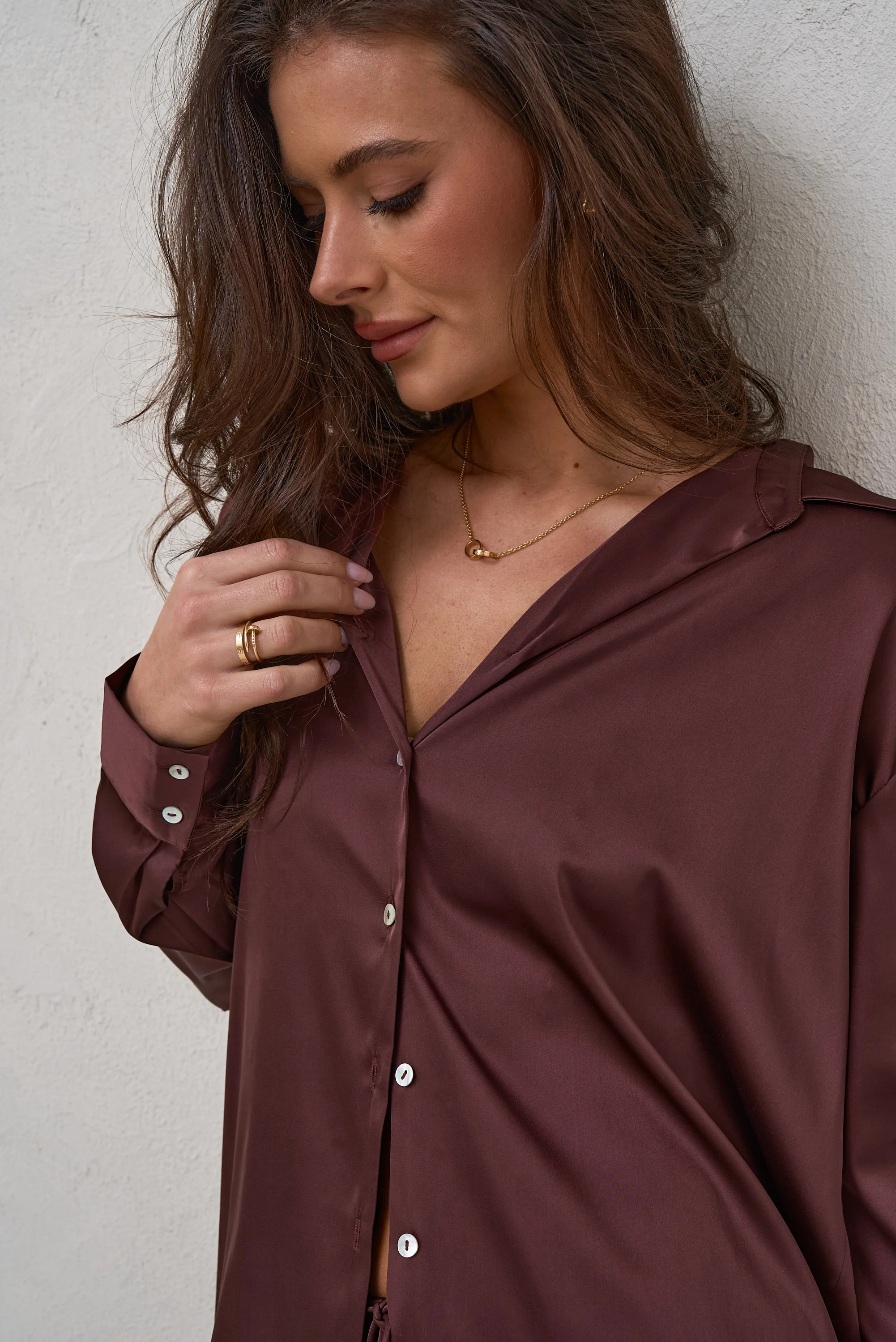 Spontaneous Satin Shirt - Burgundy* - Image 10