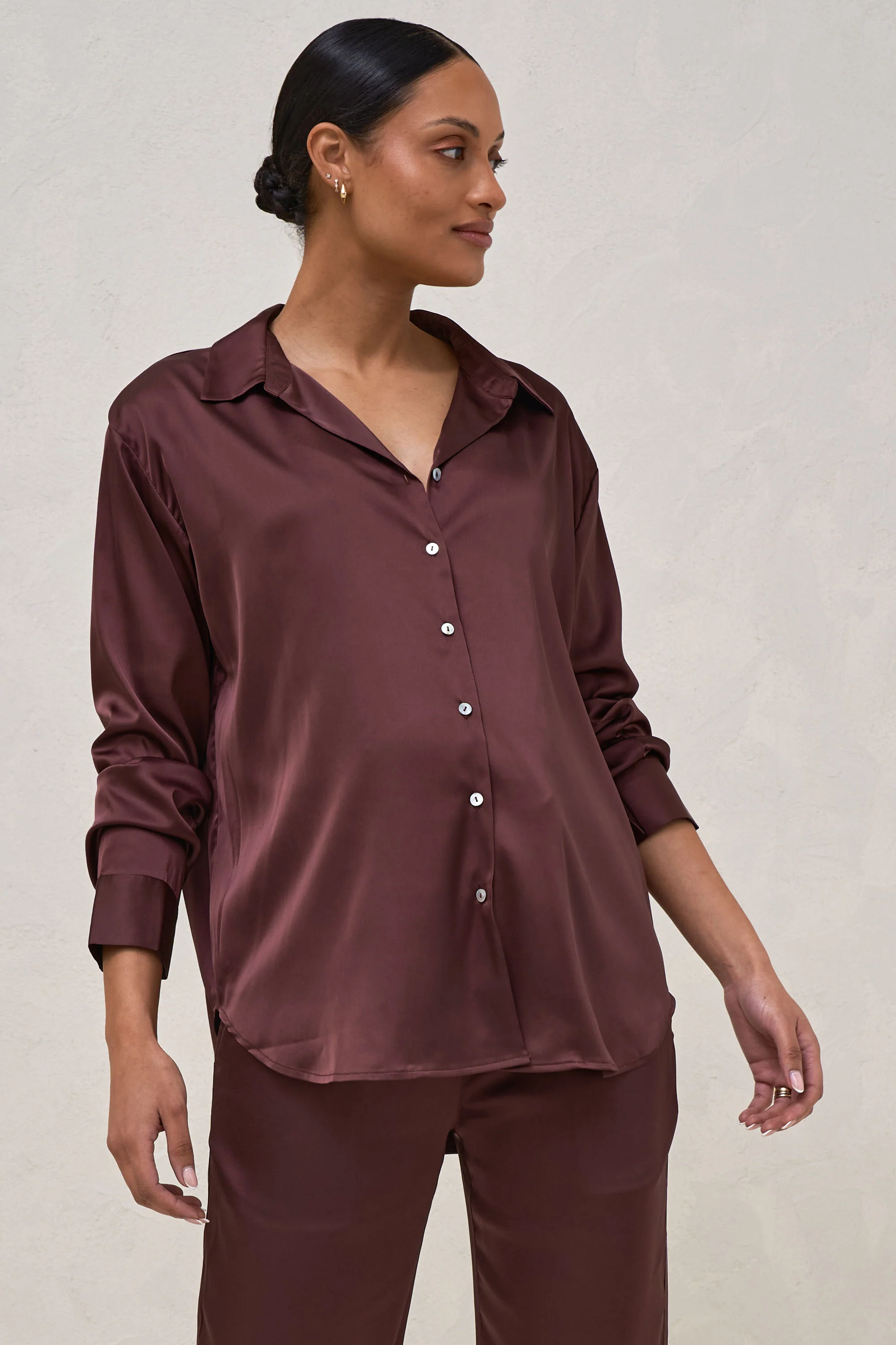 Spontaneous Satin Shirt - Burgundy* - Image 2