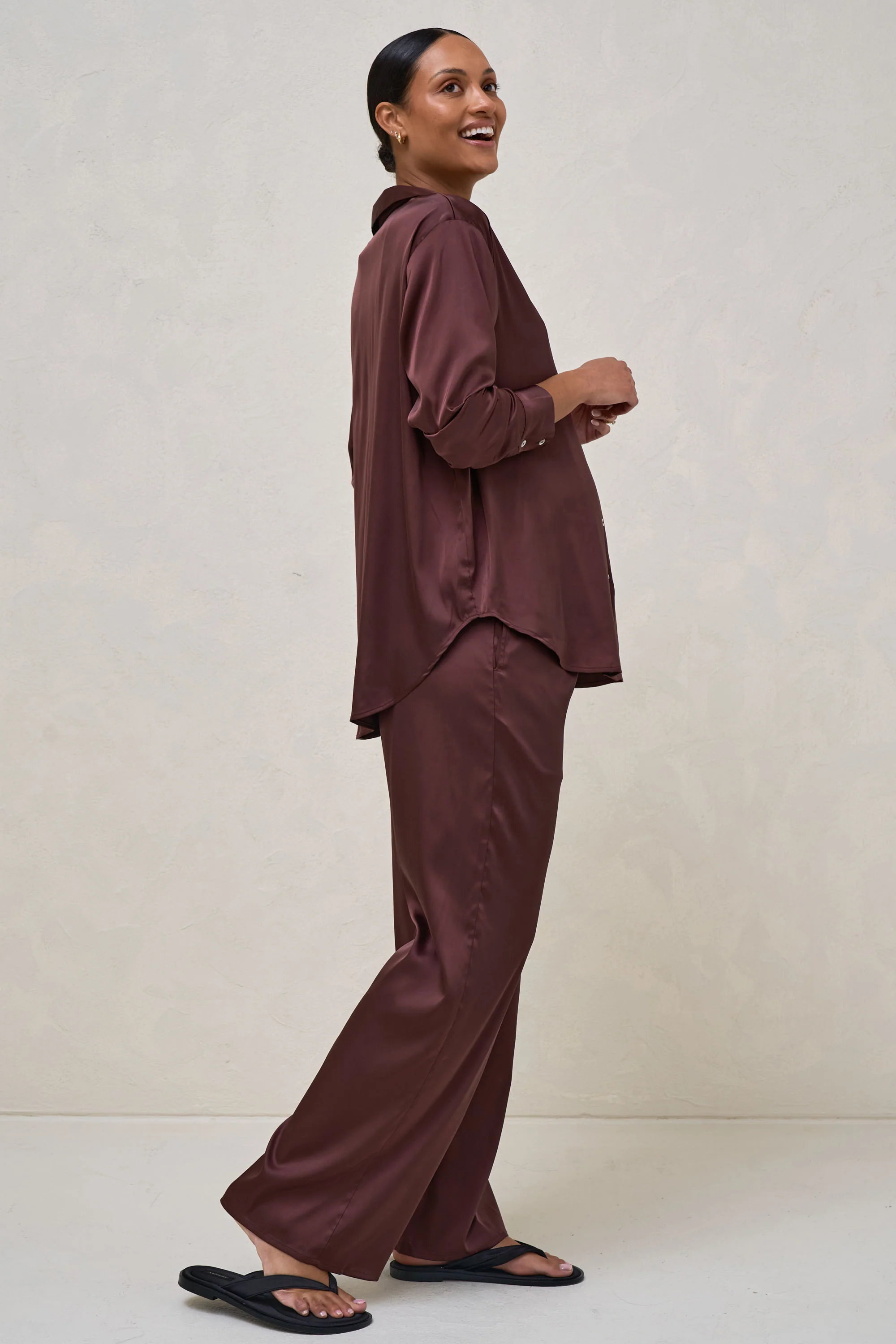 Spontaneous Satin Shirt - Burgundy* - Image 3