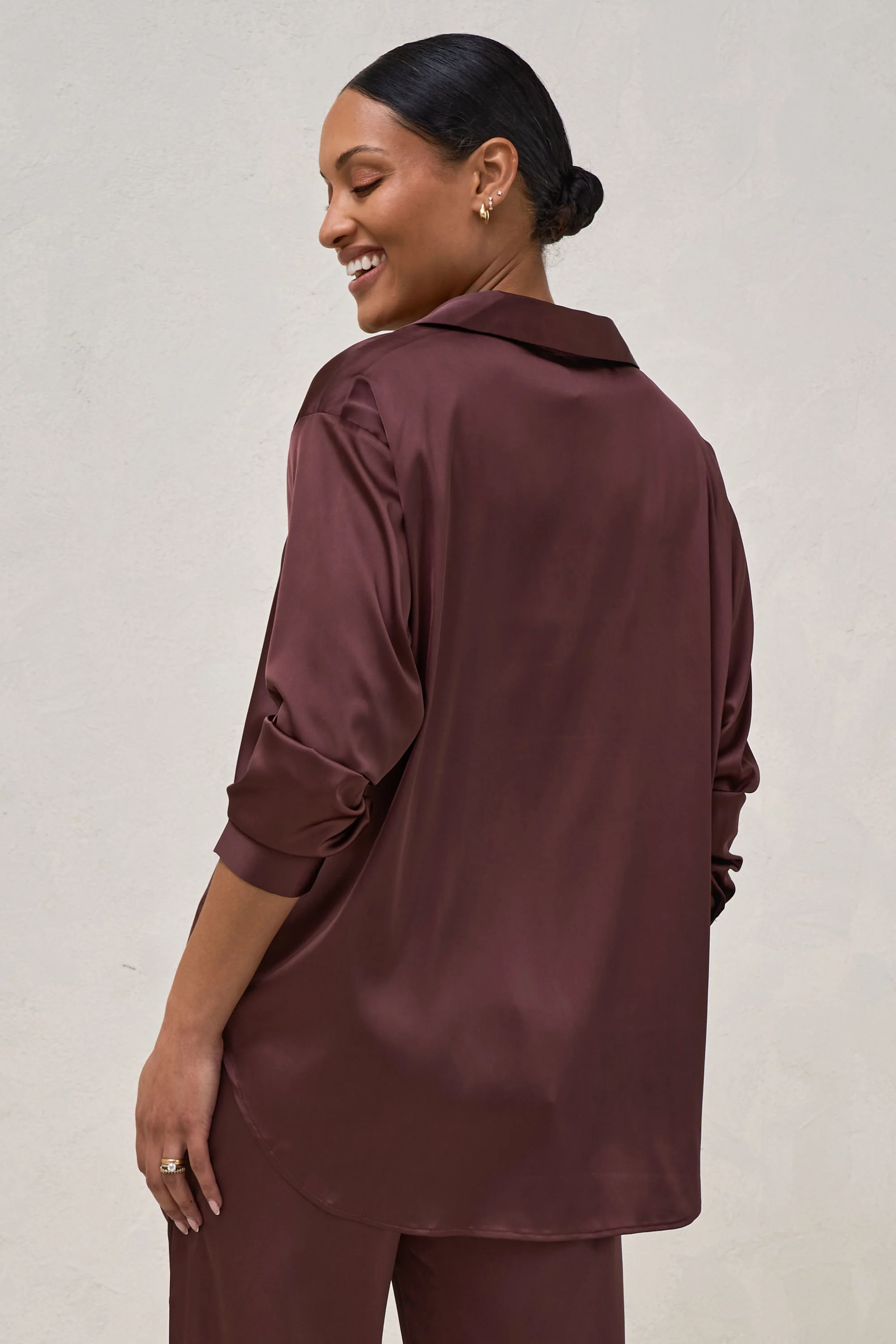 Spontaneous Satin Shirt - Burgundy* - Image 4