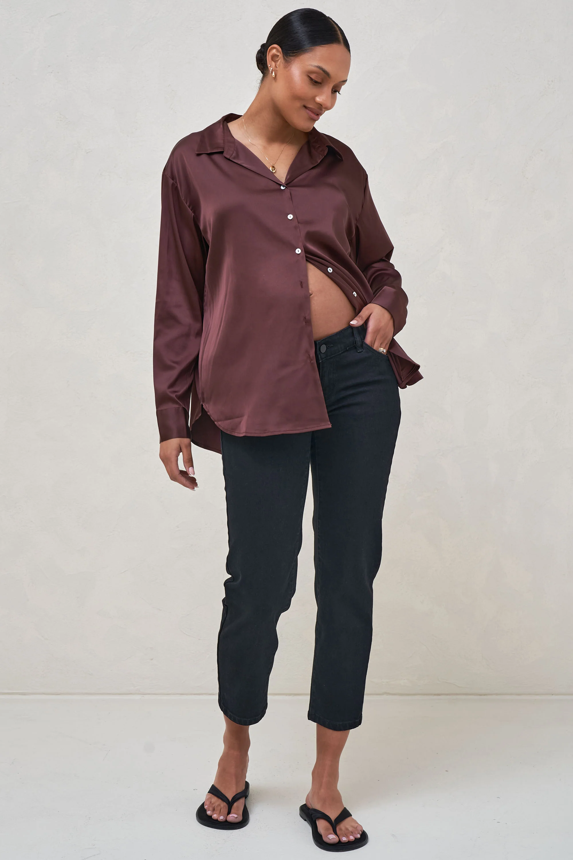 Spontaneous Satin Shirt - Burgundy* - Image 5